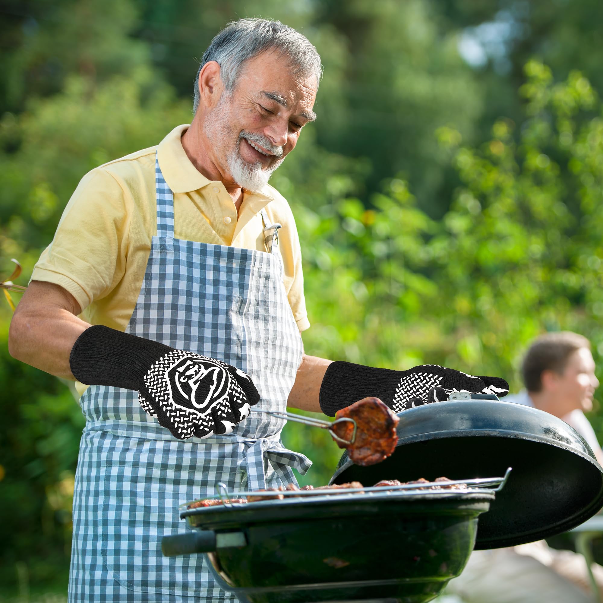 Commercial Chef Guantes de barbacoa resistentes al calor para barbacoa, cocinar, hornear, cortar, guantes antideslizantes para horno de cocina, accesorios de parrilla con revestimiento antideslizante