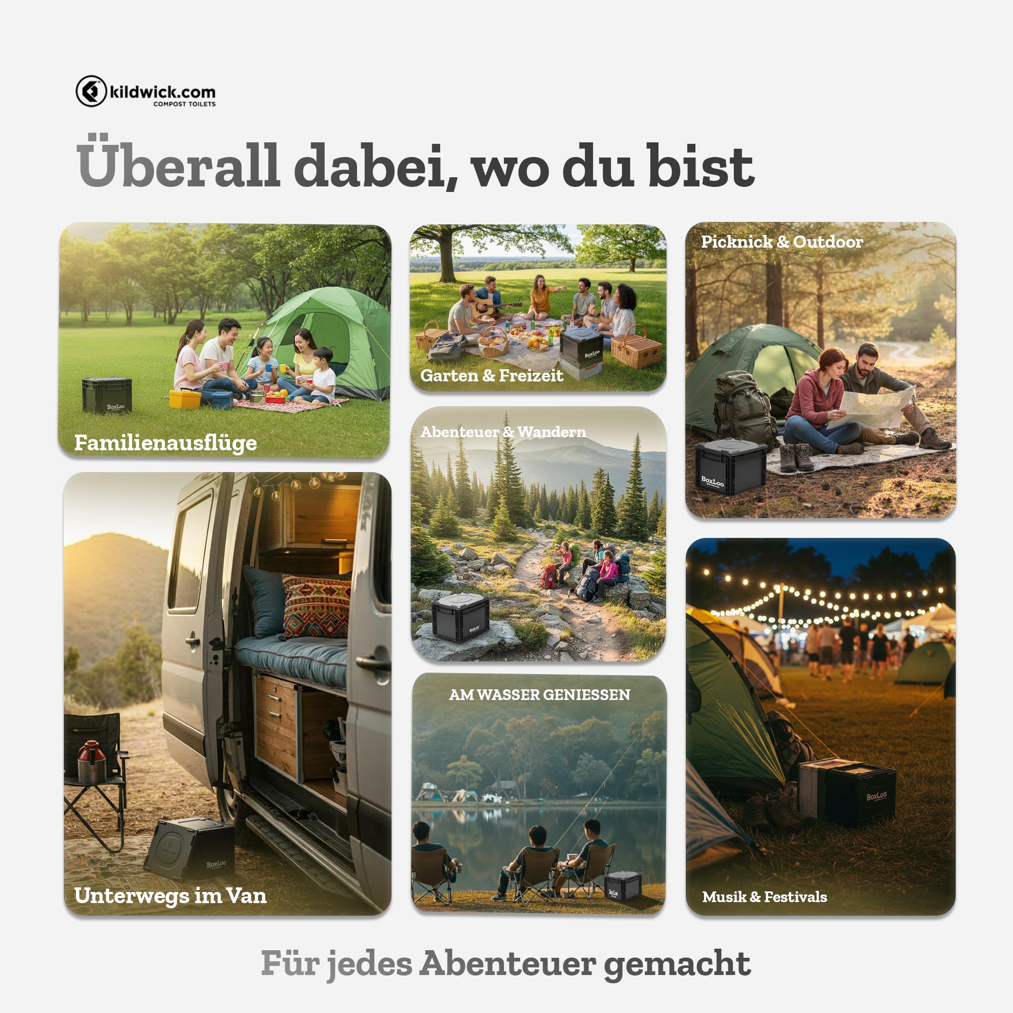 Kildwick BoxLoo – Campingtoilette, kompakt, mobil, chemiefrei, Trenntoilette im Eurobox-Format (40×30×29 cm) für Camping, Van, Outdoor, Garten oder Boot, autark inkl. Spillguard® Auslaufschutz