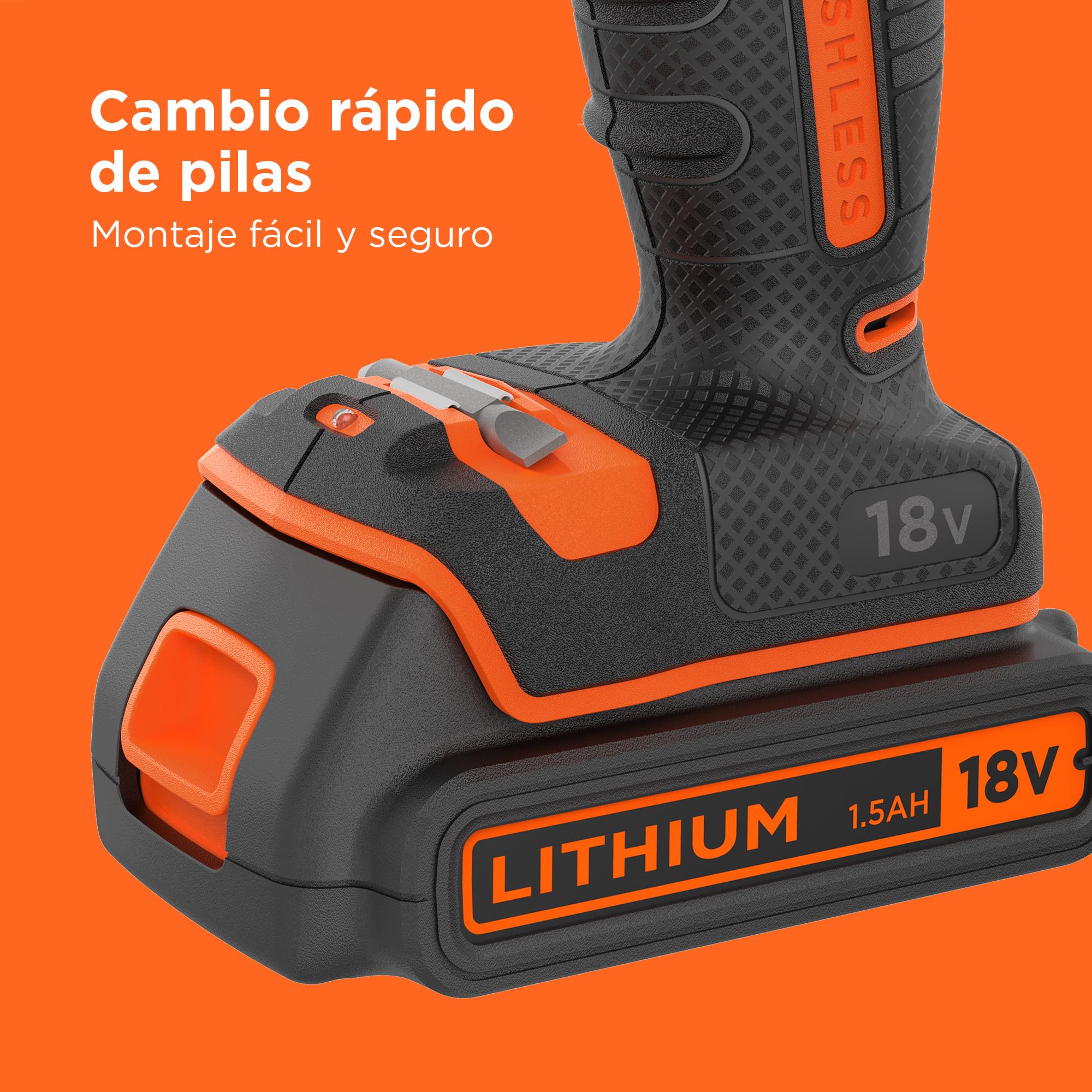 BLACK+DECKER Taladro percutor sin escobillas de 18V y 2 marchas, 28.000 BPM, 52Nm de par, incluye 2 baterías de 1,5Ah, cargador y kitbox, BL188KB-QW