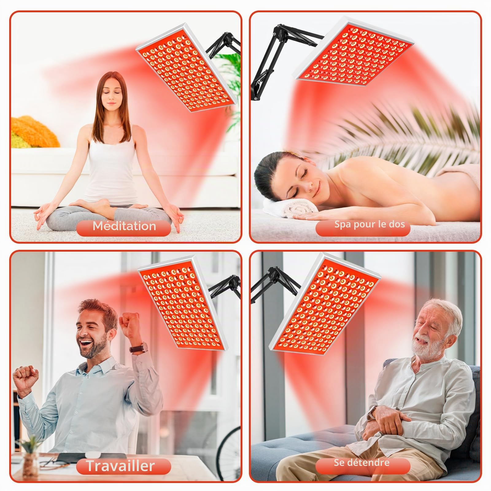 Thérapie par lumière rouge pour le corps et le visage, thérapie par la lumière infrarouge avec support, panneau de lampe de thérapie par lumière rouge, lumière rouge 660 nm et 850 nm LED proche