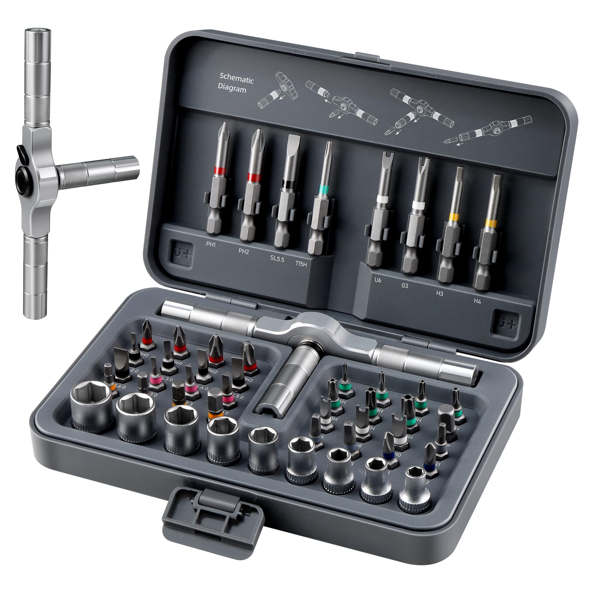 54 in 1 Magnetic Ratchet Screwdriver Set with Detachable T-Handle | CRV Steel Multi-Bit,N…