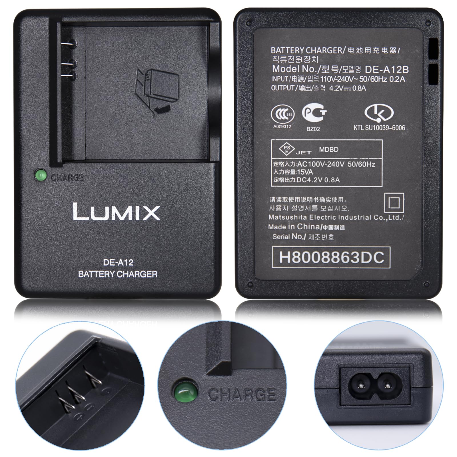 DE-A12B Battery Charger Compatible with Panasonic Camera LUMIX CGA