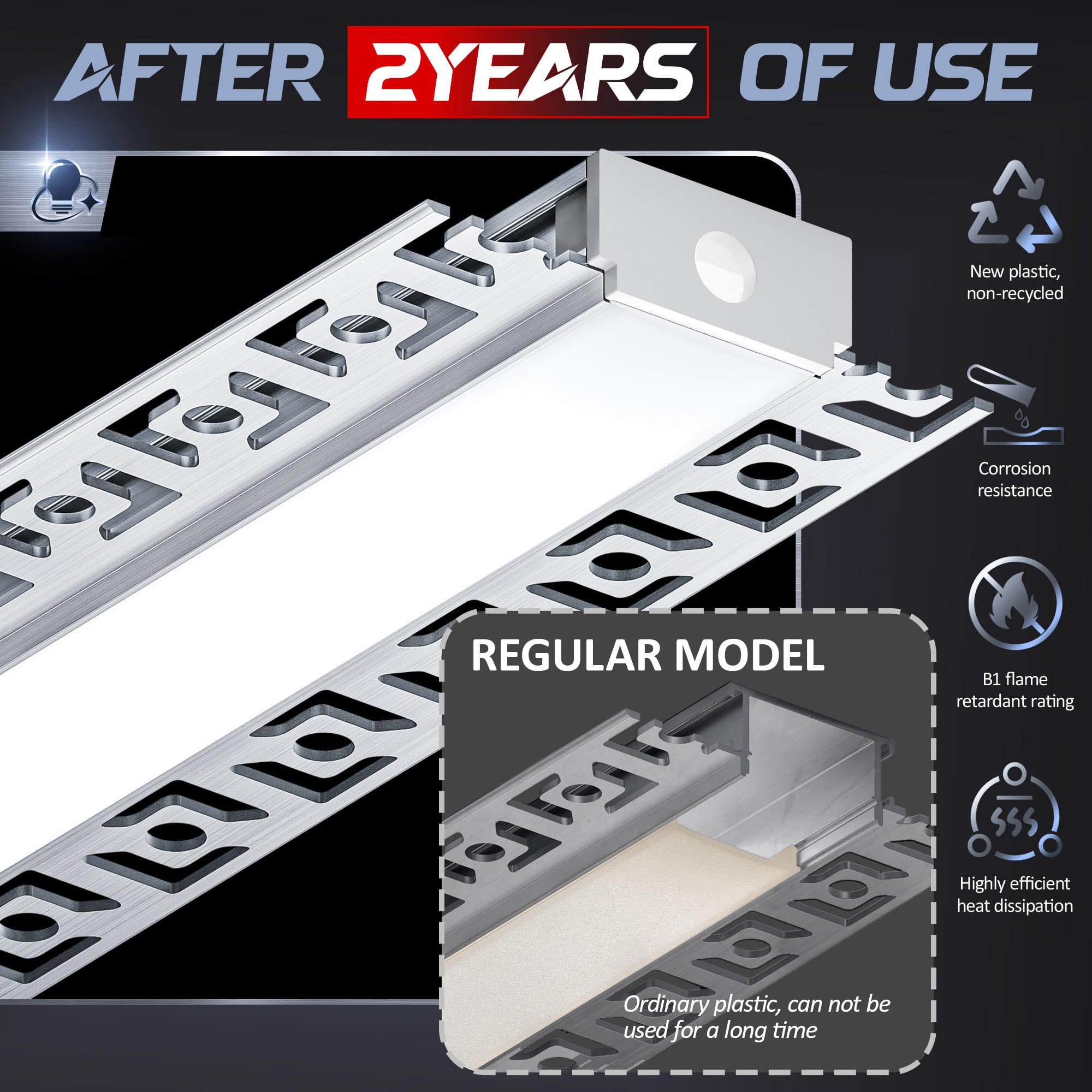 10 x LED Trockenbauprofil 2M, LED Profil für Decken- und Wandmontage,Unterputz Profil mit 10 milchigen Abdeckpaneelen, ideal als Fliesenprofil für Streifenkanal-Diffusoren