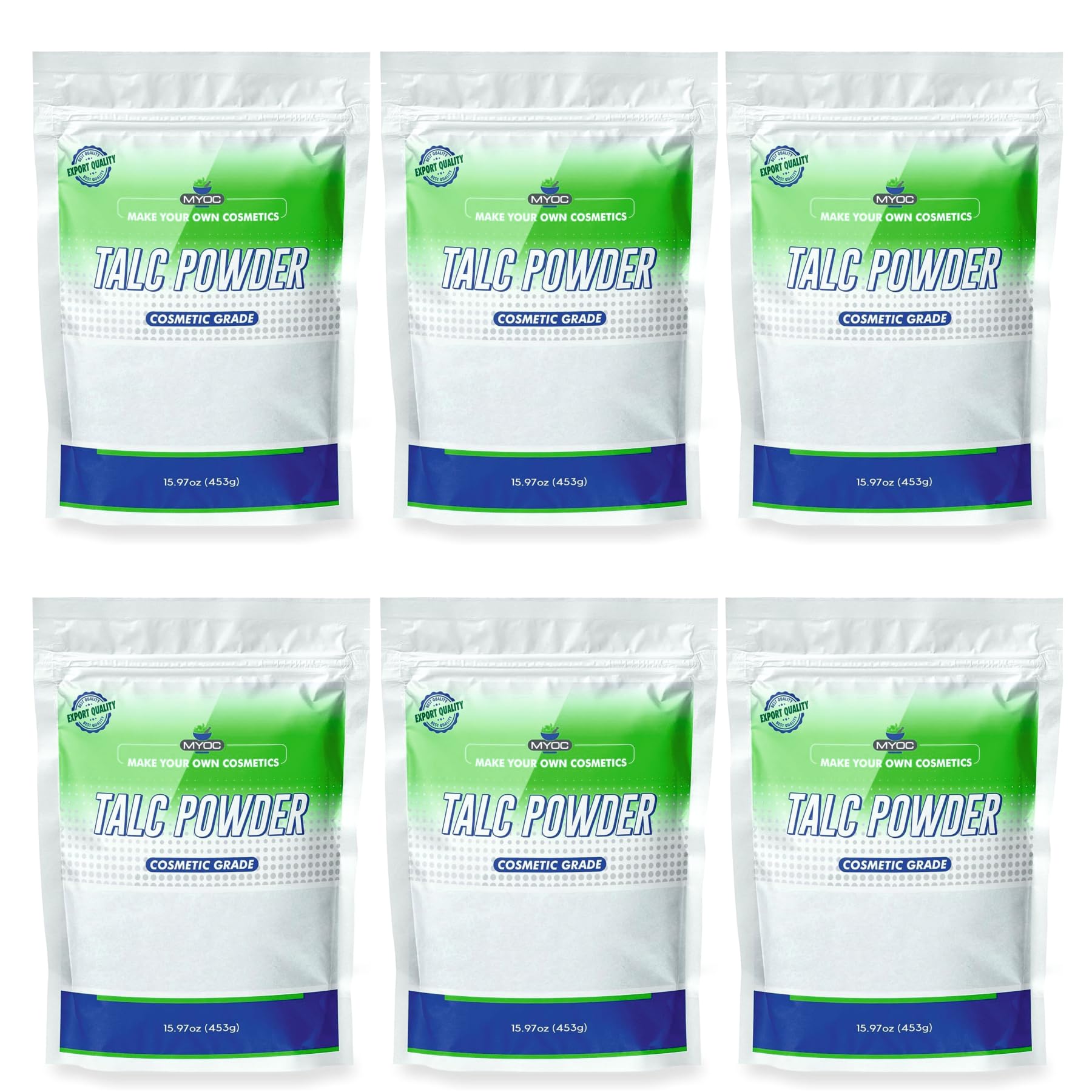 Myoc Talc Powder | 6 Pack | Cosmetic Grade – 15.97oz (453g) – Fine, Smooth Texture for DIY Personal Care & Cosmetic Applications