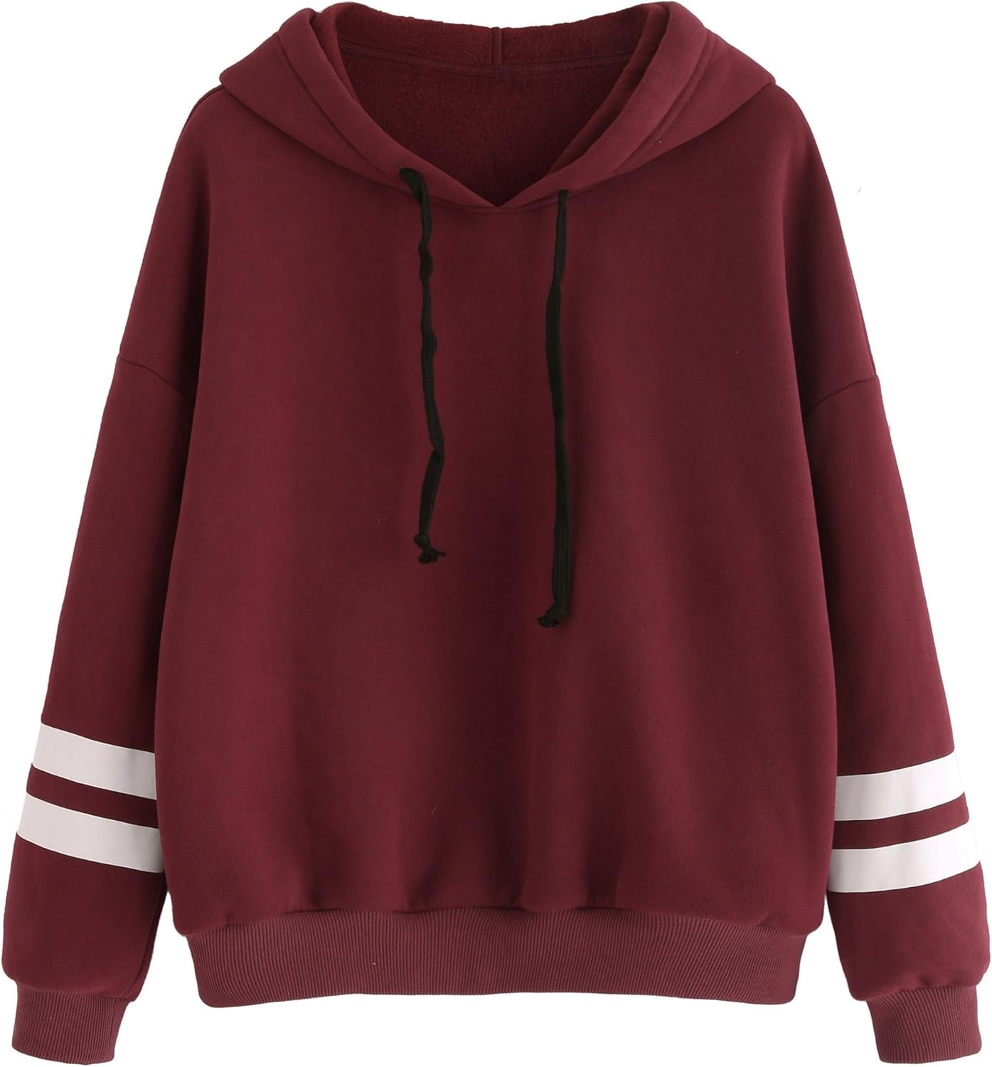 SweatyRocks Sweatshirt Pullover Fleece Drop Shoulder Striped Hoodie Burgundy X-Large