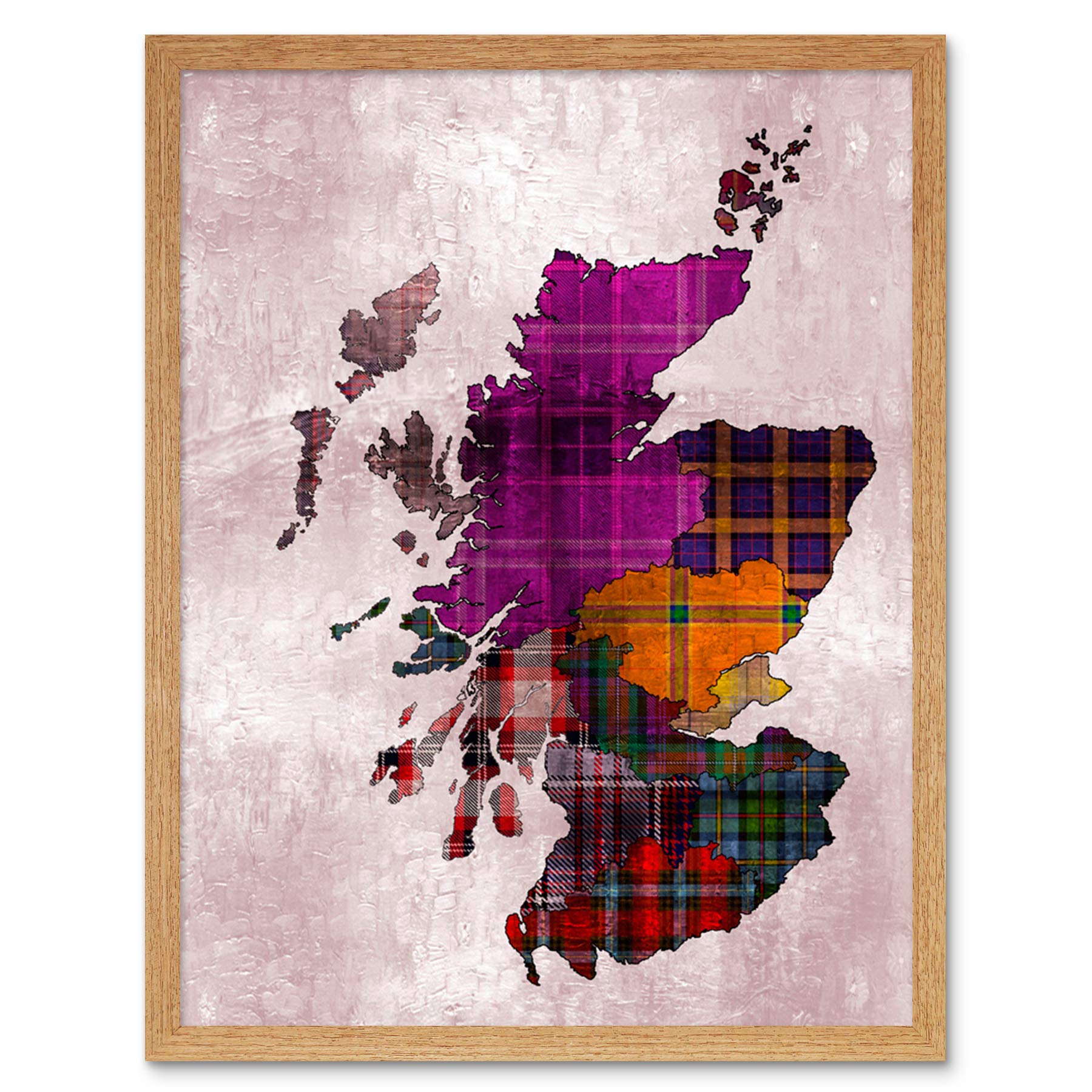 Wee Blue Coo Scotland Map Tartan Regions Art Print Framed Poster Wall Decor 12x16 inch