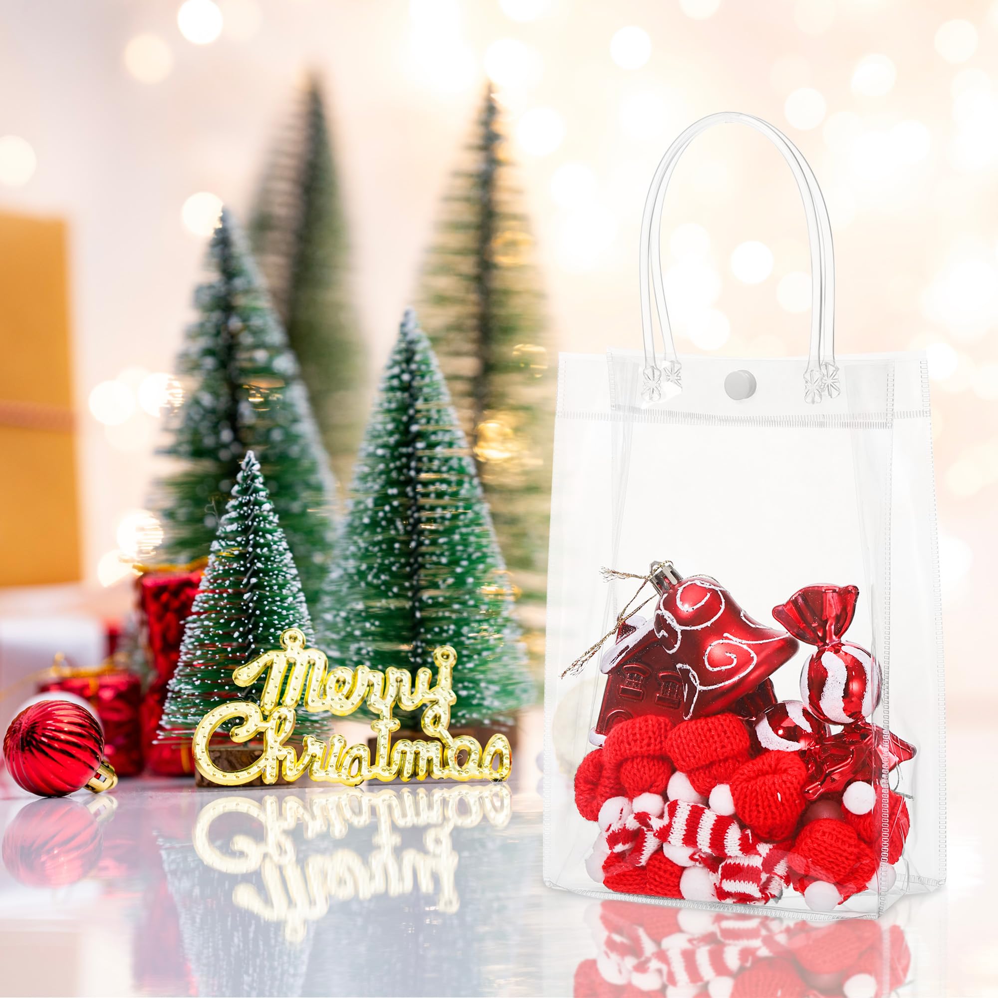 SKISUNO Sacchetti Trasparenti Manici in Pvc 24 Pezzi, Borse Regalo Riutilizzabili 15x7x16 Cm, Sacchetti Plastica Regalo Per Imballaggio e Confezionamento Bomboniere, Adatti Per Negozi e Eventi