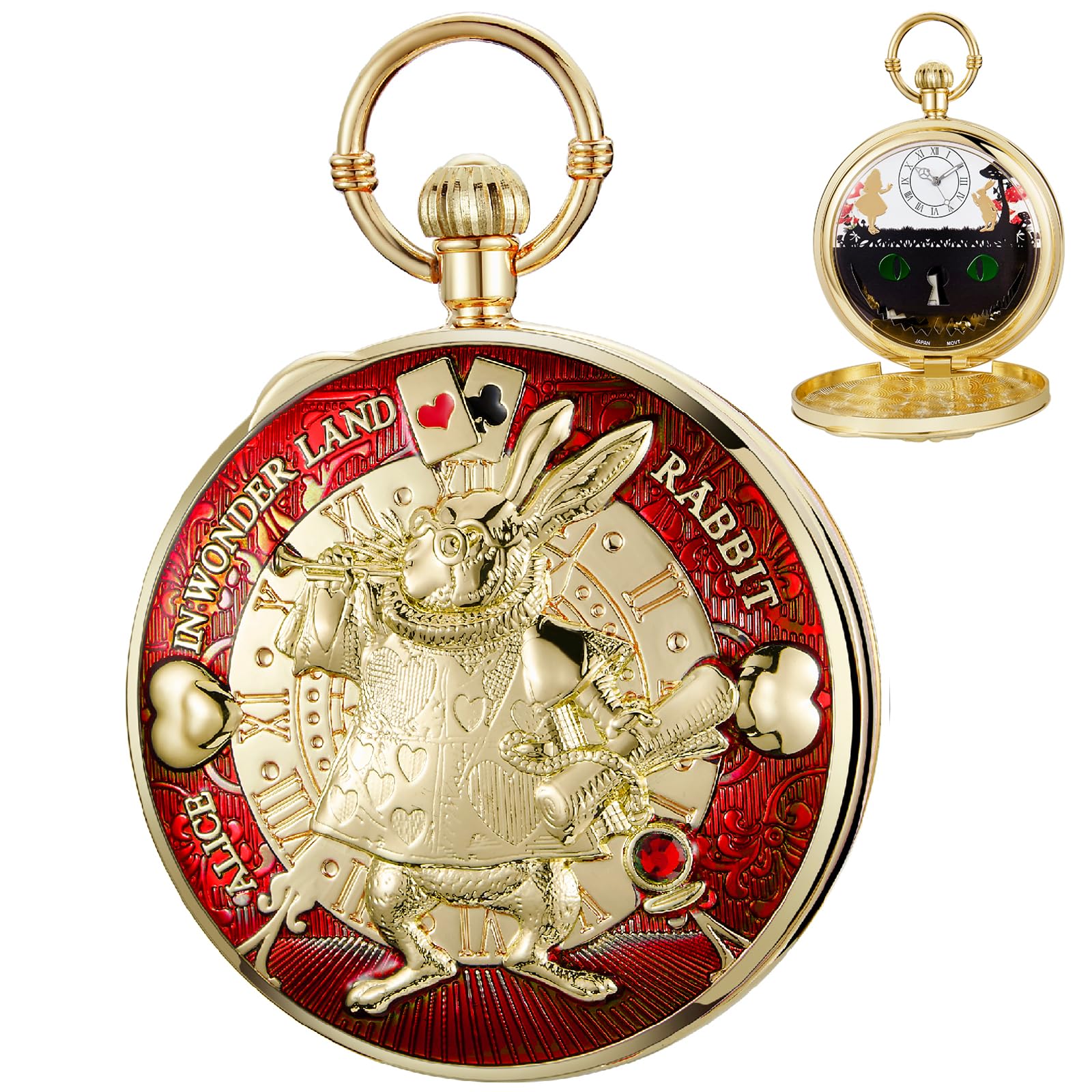 Tiong Alice im Wunderland Taschenuhr Spieluhr Spieluhr mit Handkurbel Musik Uhr mit Kette Geburtstag Abschluss Geschenke
