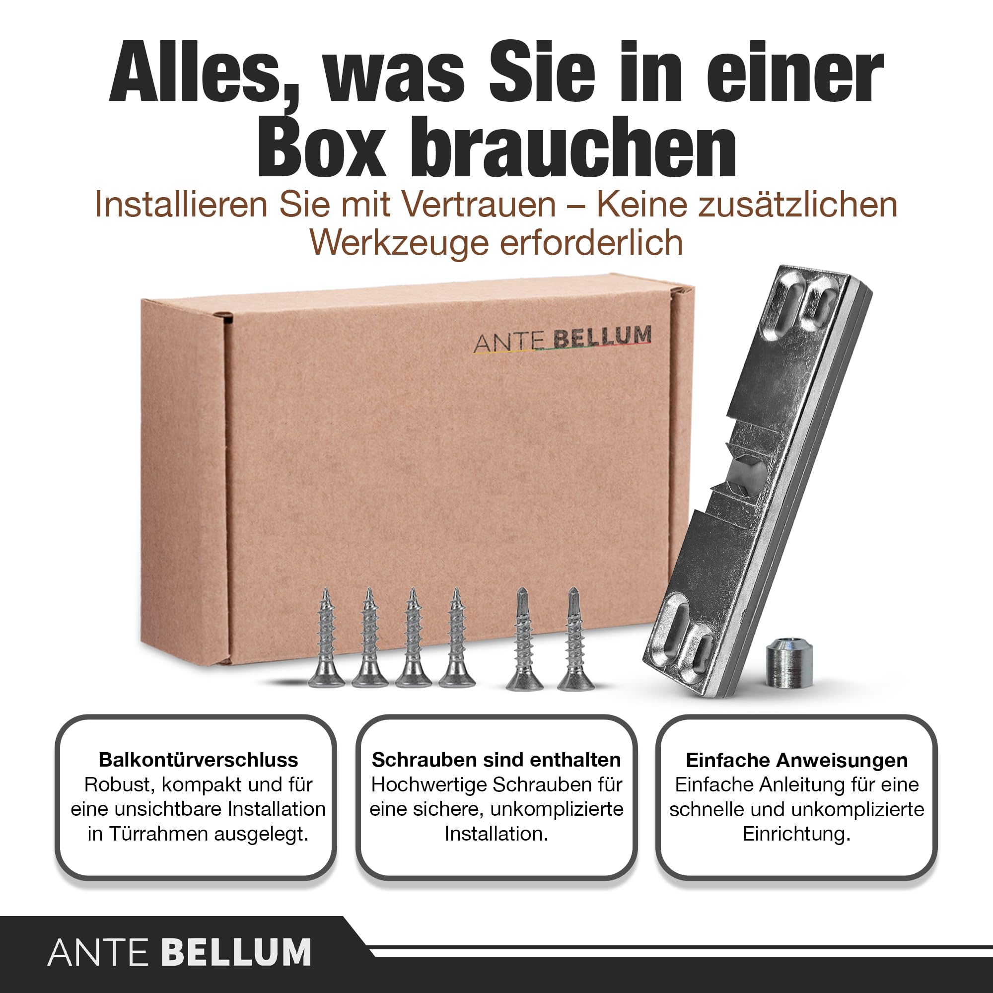 Chiusura invisibile per porta del balcone, sistema di porta del balcone, con molla di sicurezza e viti Ante Bellum