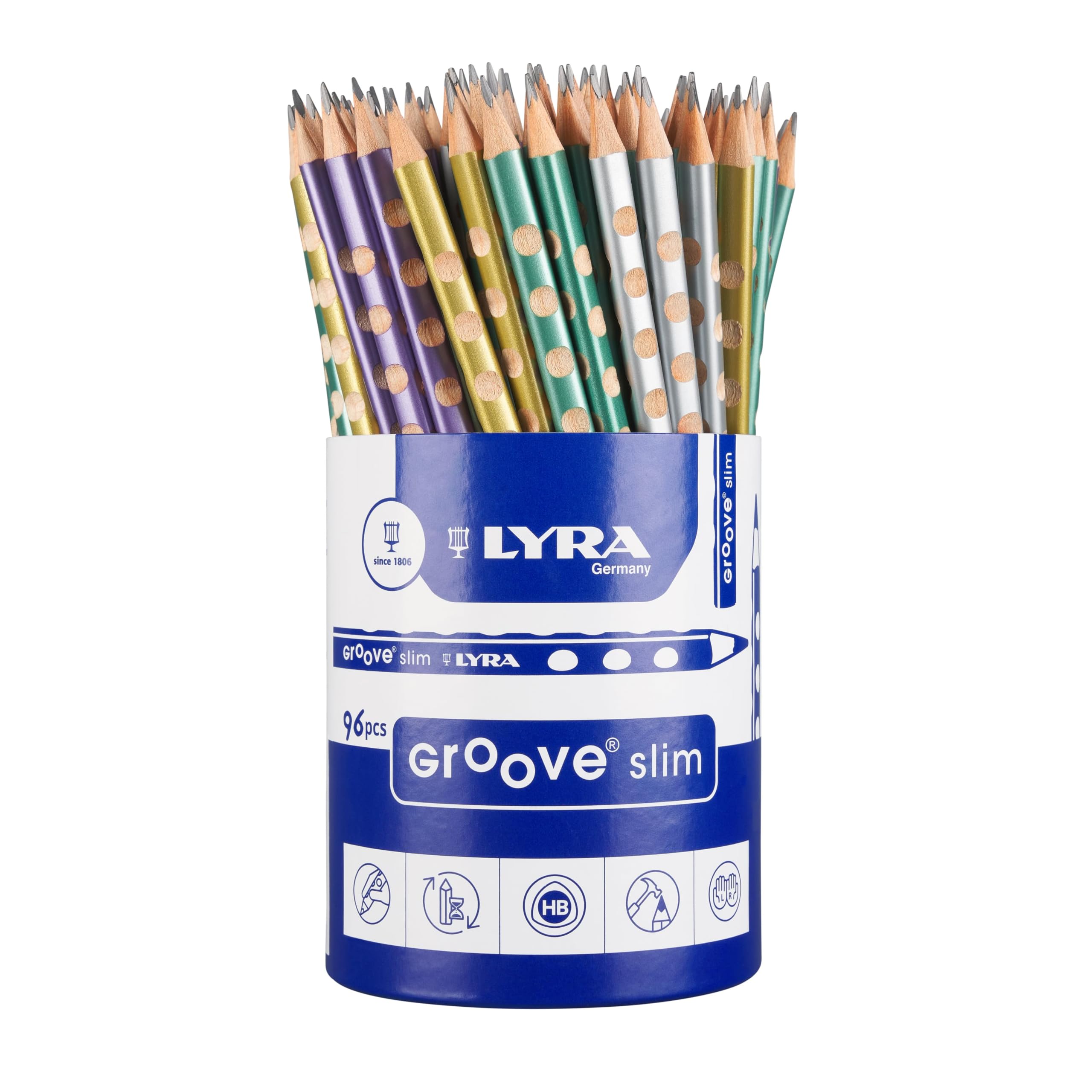LYRA Groove Slim Graphite 96 Pencils HB Metallic Lacquered Tri-Fold with Recessed Grip