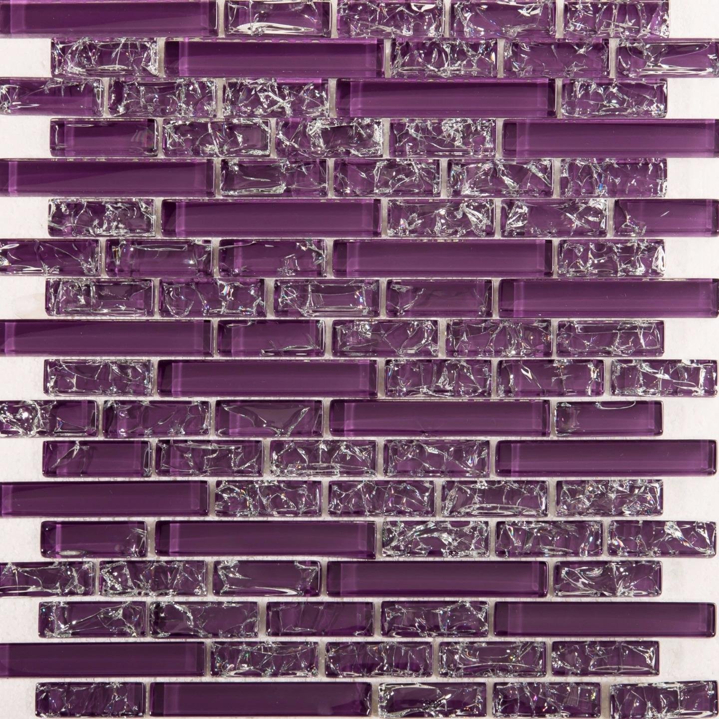 Purple Crackle and Plain Glass Mosaic Wall Tile Sheet (MT0168)