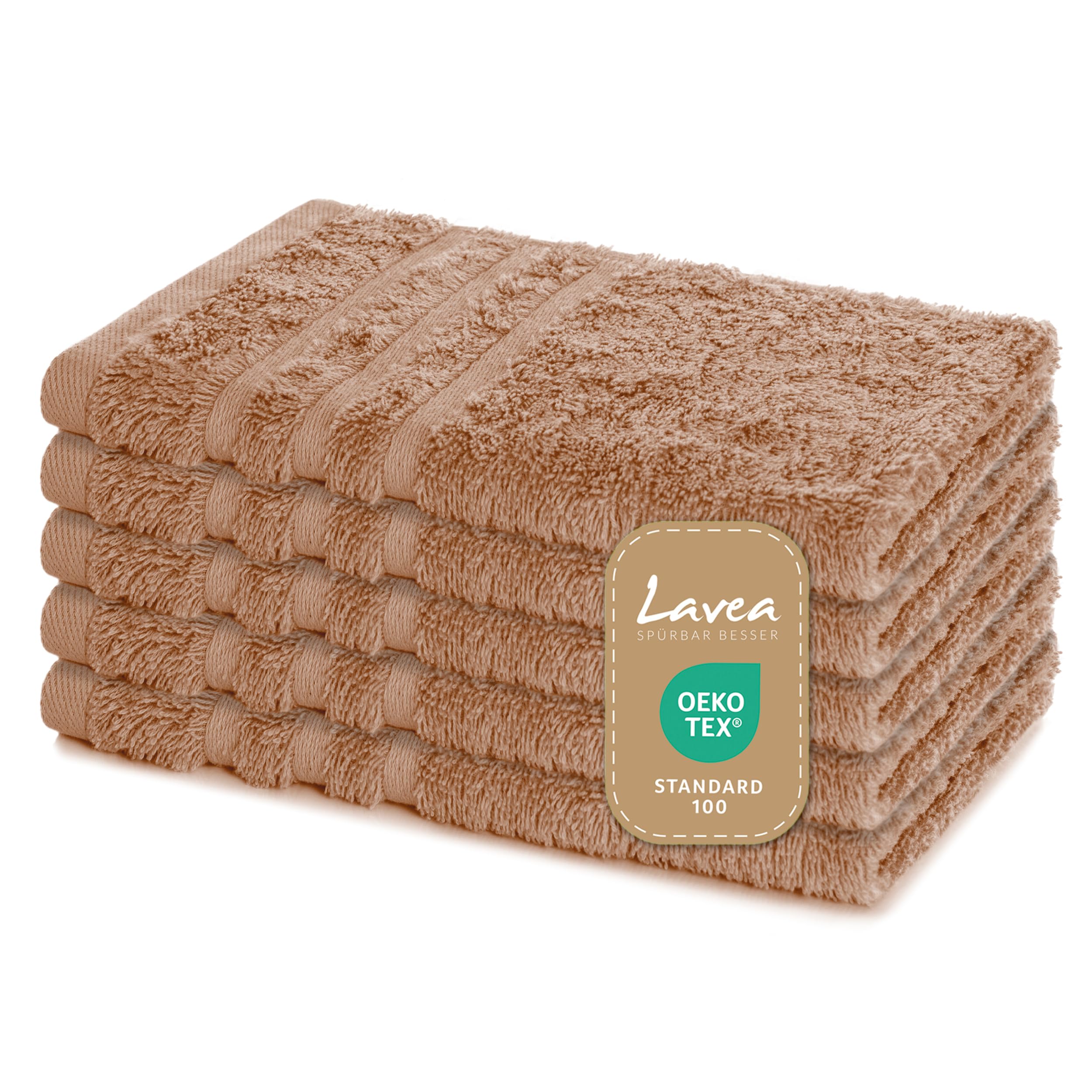 Lavea Set of 5 guest towels, 30 x 50 cm, terry towelling series, cappuccino, Brown, 5 x 30 x 50 cm