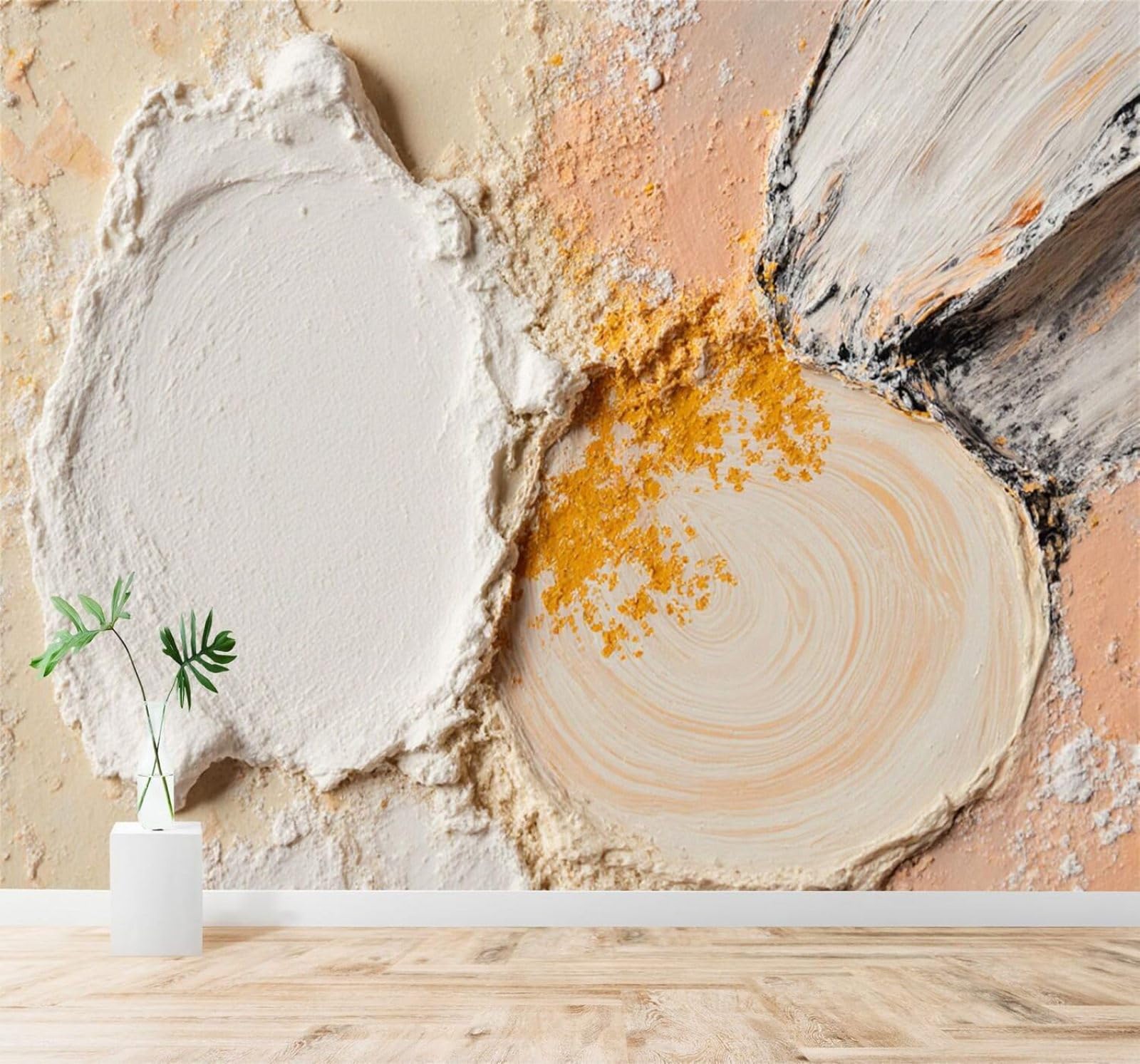 XLMING Abstract Textured Painting Beige White and Gold Tones 3D Wallpaper Silky Texture Home Study Office Grey Dining Room Sofa Bedroom Living Room TV Backdrop-430cm×300cm