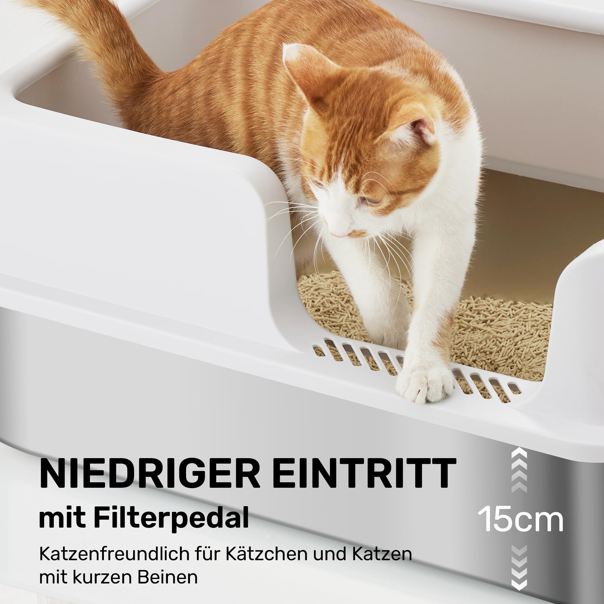 FUKUMARU Katzenklo Edelstahl XXL, Hohe Seitenwände Katzentoilette, 30L Große Kapazität Auslaufsicher mit Zwei Beuteln Katzenstreu, Nicht-Haftend, Einfache Reinigung, Inklusive Schaufel，60x40x30cm