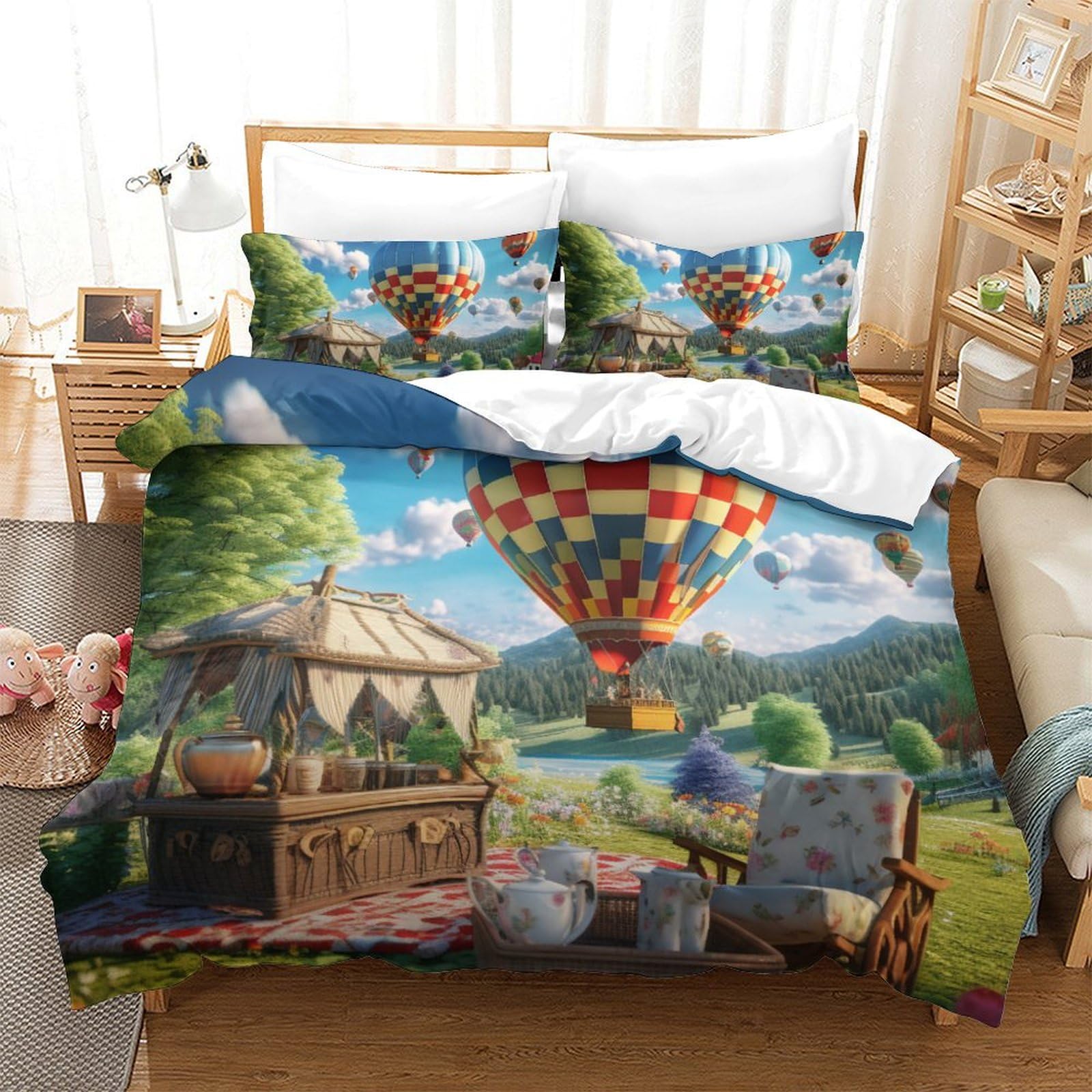Housse de couette 3D ballon à air chaud finition premium 3 pièces en microfibre tissée 260x220