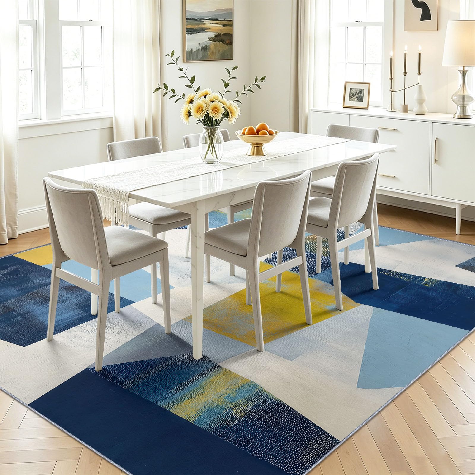 Abstrakt Polygone Farbblöcke Geometrisch Modern Teppich - Rutschfester Waschbarer Ultraweicher Niedriger Flor Flächenteppich, für Wohnzimmer Schlafzimmer Kinderzimmer - 120 x 170 cm
