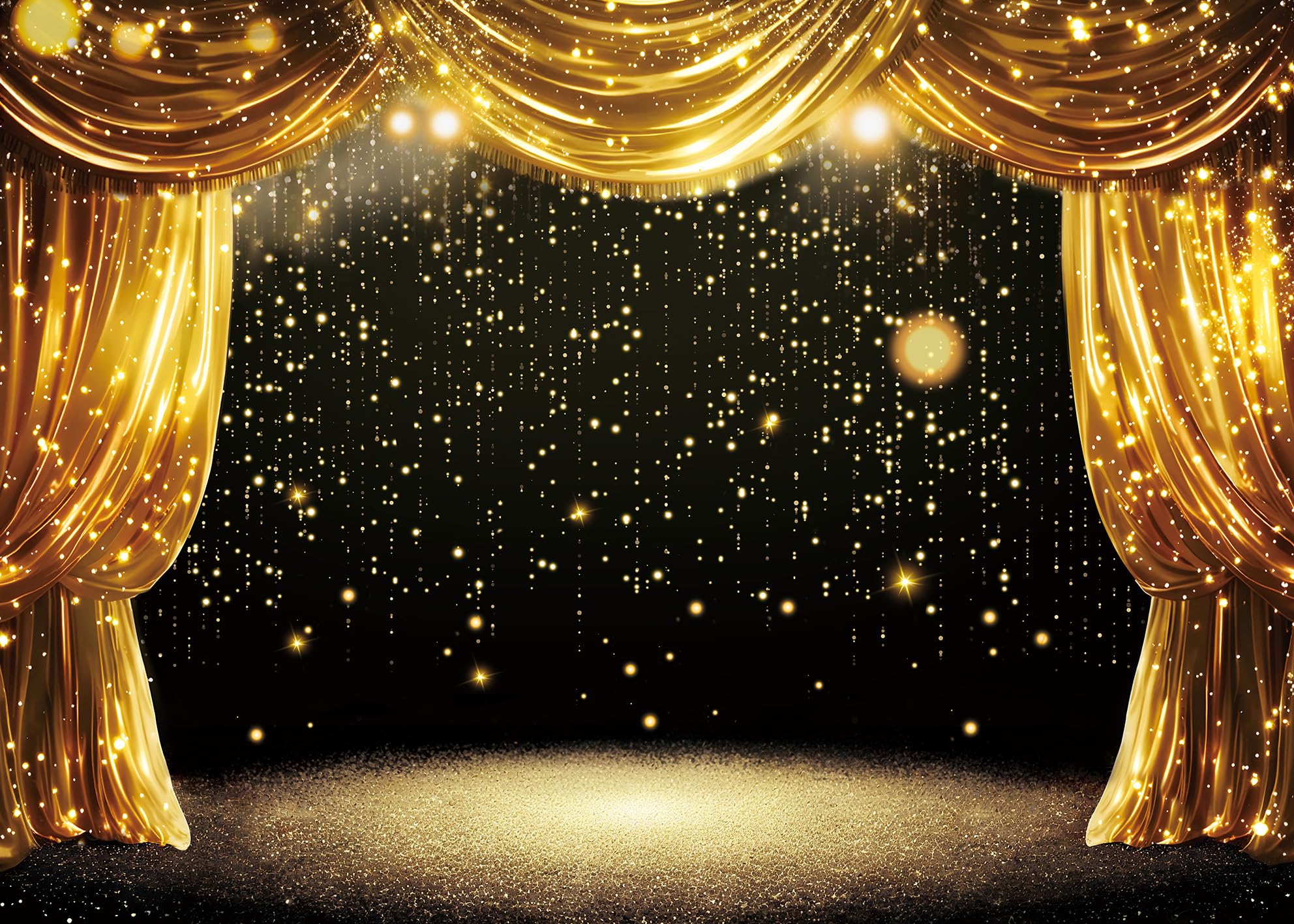 Sfondo nero oro nero con tende glitterate a pois teatrali fotografia sfondo adulti bambini VIP Carnevale laurea ballo di fine anno nuovo festa di compleanno in famiglia banner (2,3 x 1,8 m)