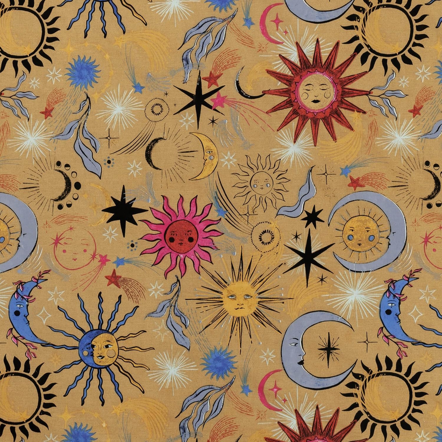 Furn. Ethereal Star Juego de Funda nórdica Reversible Estampado Estrellas y Sol (Gold Dust Yellow - Matrimonio Grande 260 x 240 cm)