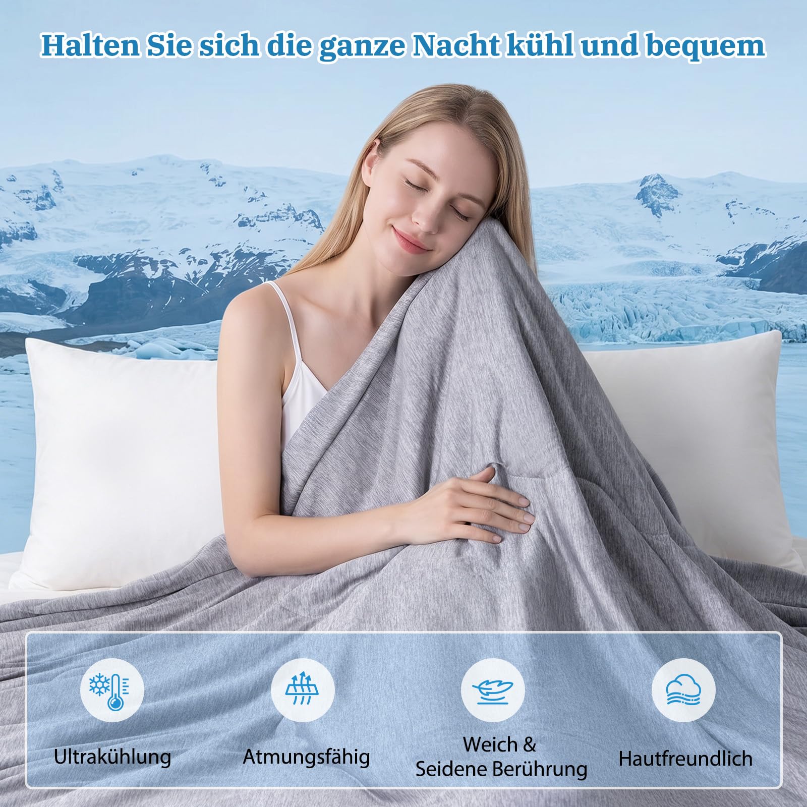 Kühldecke 200x220 cm, Arc-Chill Q-Max>0.5, Grau Doppelseitig Kühlende Bettdecke, Leichtgewicht, Atmungsaktiv, Leichte Sommerdecke zum schlafen Kühldecke für Sofa, Bett, Reisen