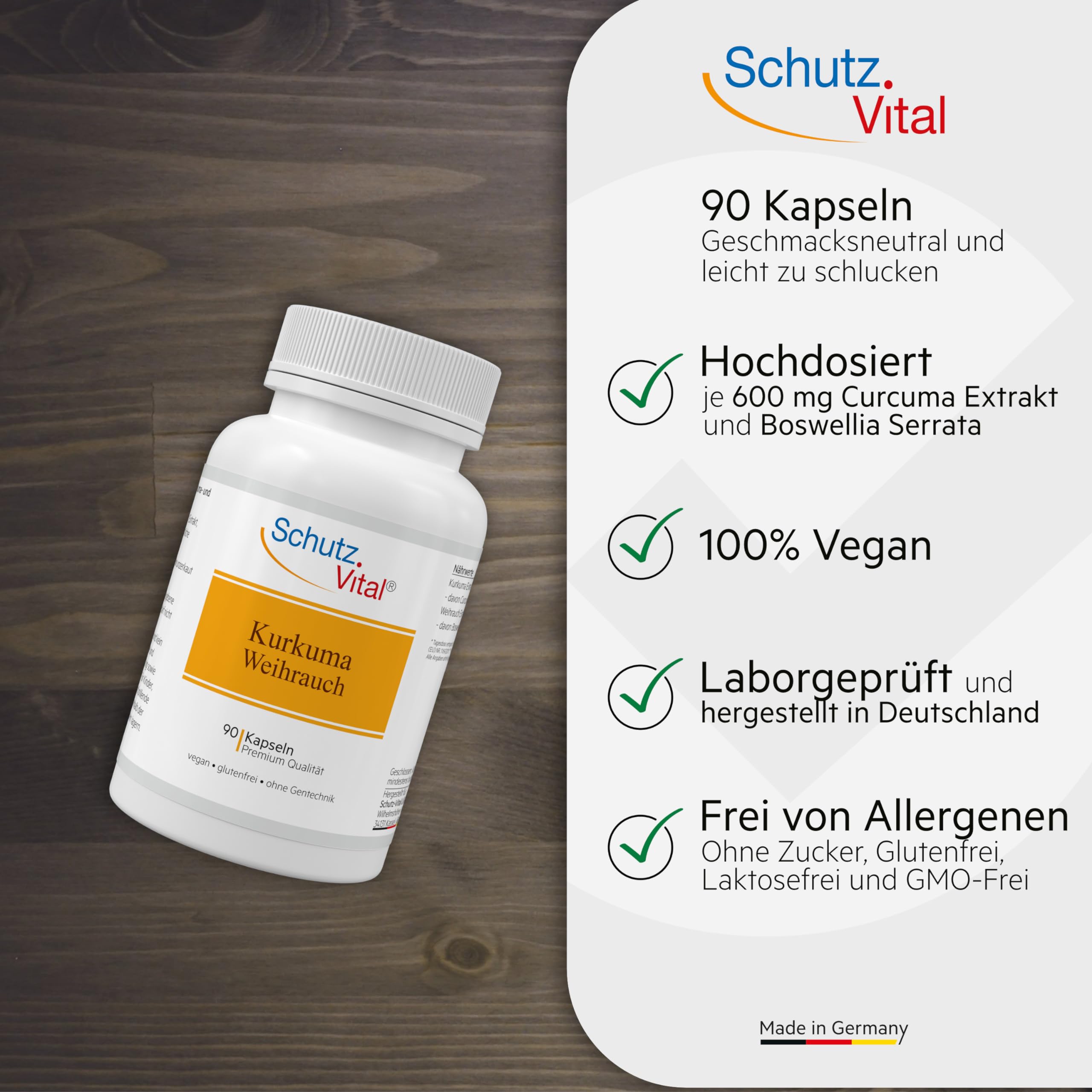 Kurkuma Weihrauch Kapseln – Vergleichssieger – je 600 mg Curcuma Extrakt & Boswellia Serrata (Weihrauch Extrakt) – 90 Curcumin Kapseln hochdosiert, vegan, laborgeprüft & produziert in Deutschland