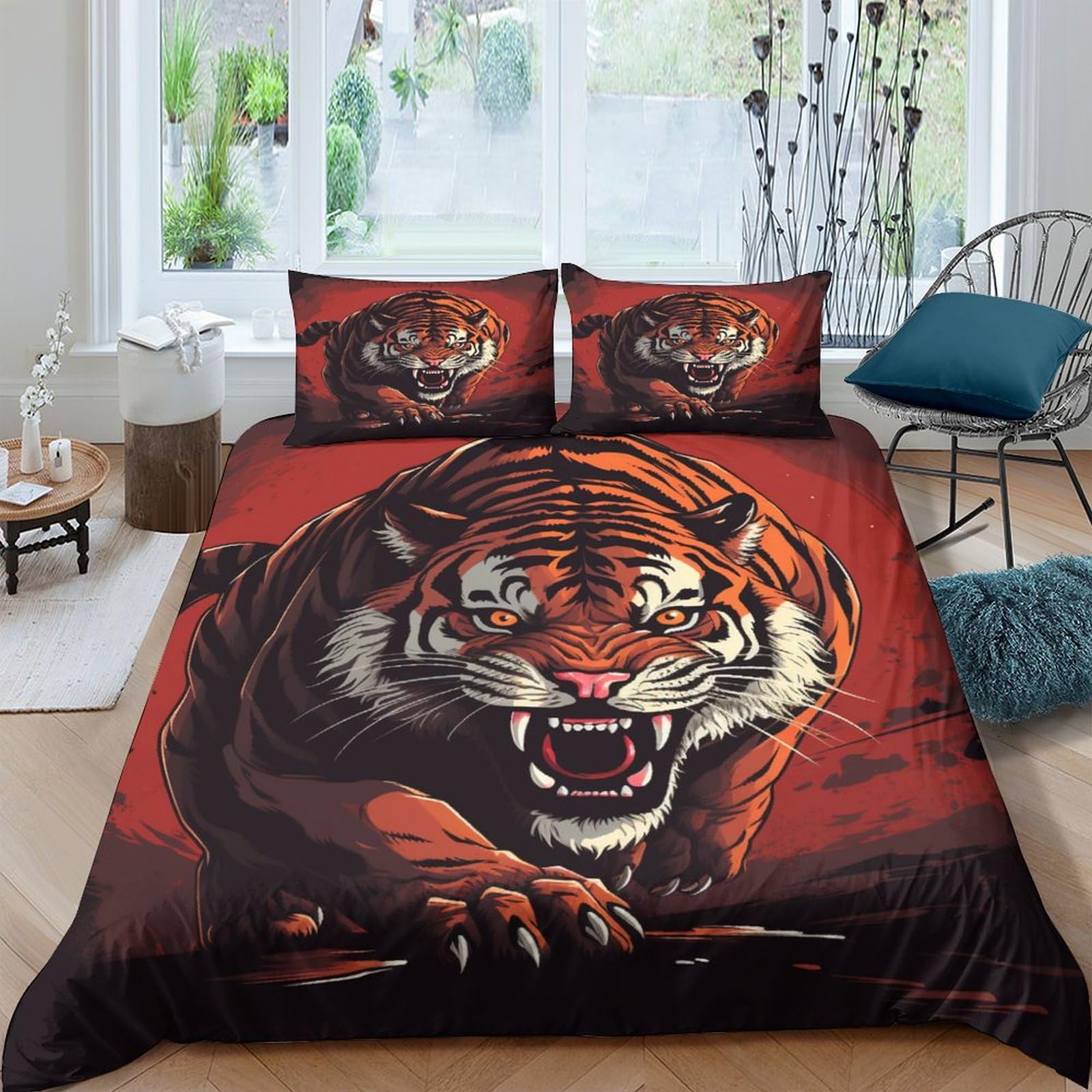 Housse de couette 220x240 tigre anti-acarien et hypoallergénique facile à laver