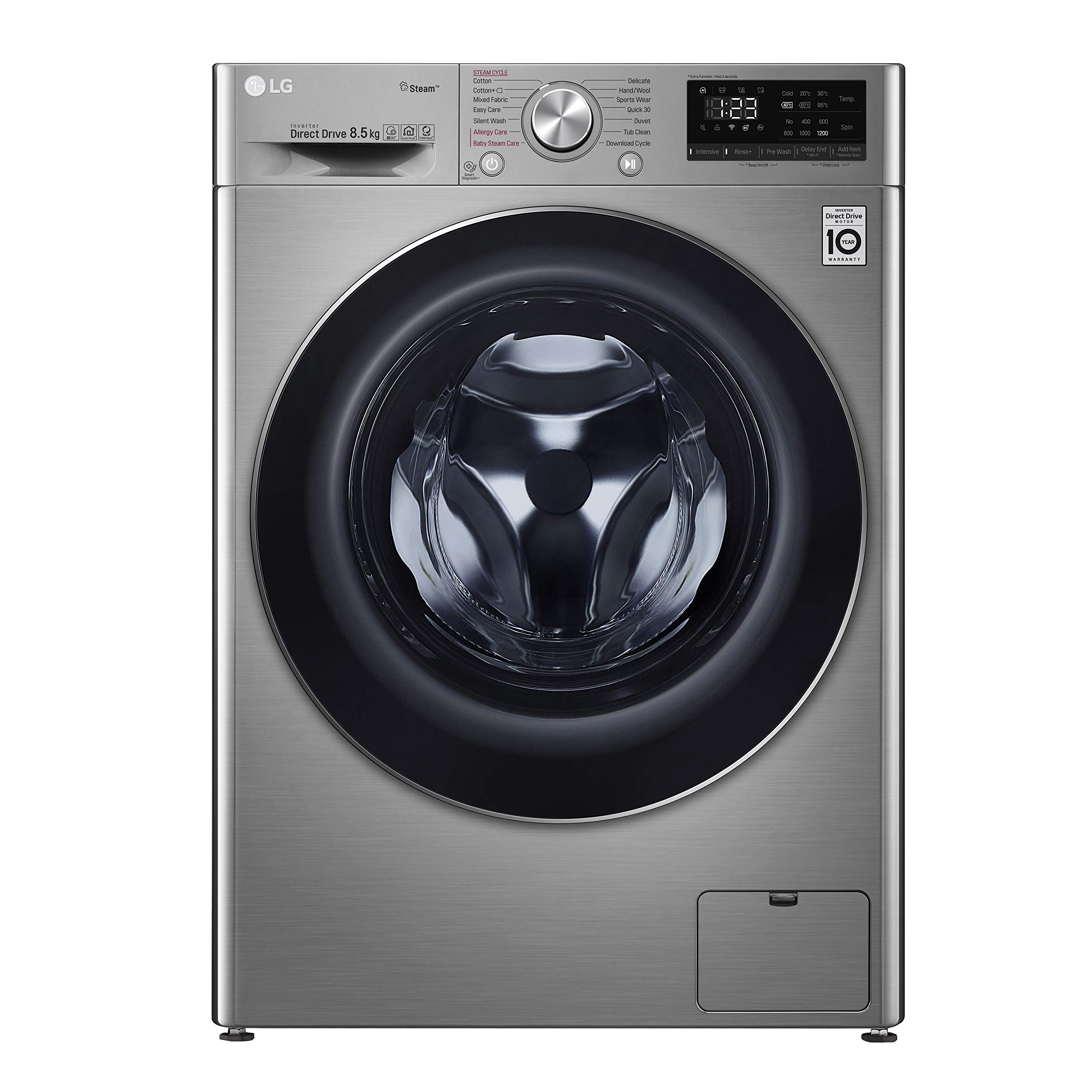 Lg 8.5 Kg 1200 Rpm Front Load Washing Machine, Silver - F2V5Gyp2T"Min 1 year manufacturer warranty"