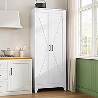 Letaya 75" White Metal Storage Cabinet with 2 Barn Doors & 4 Adjustable Shelves - Farmhouse Kitchen Pantry for Garage, Office, Bathroom