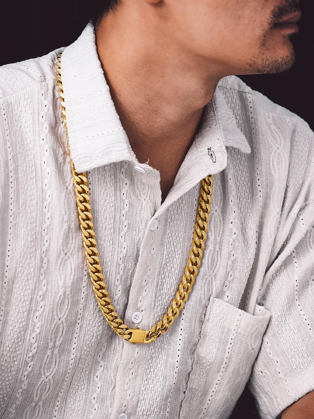 Bandmax Collana Uomo a Catena Cubana Sottile Robusta Grossa in Stile Hip Hop Larghezza 5/7/9/12MM Lunghezza 45-76CM in Acciaio Inox/Nero/Oro, Gioielli Uomo di Moda Accessori Unisex per Uomini Ragazzi
