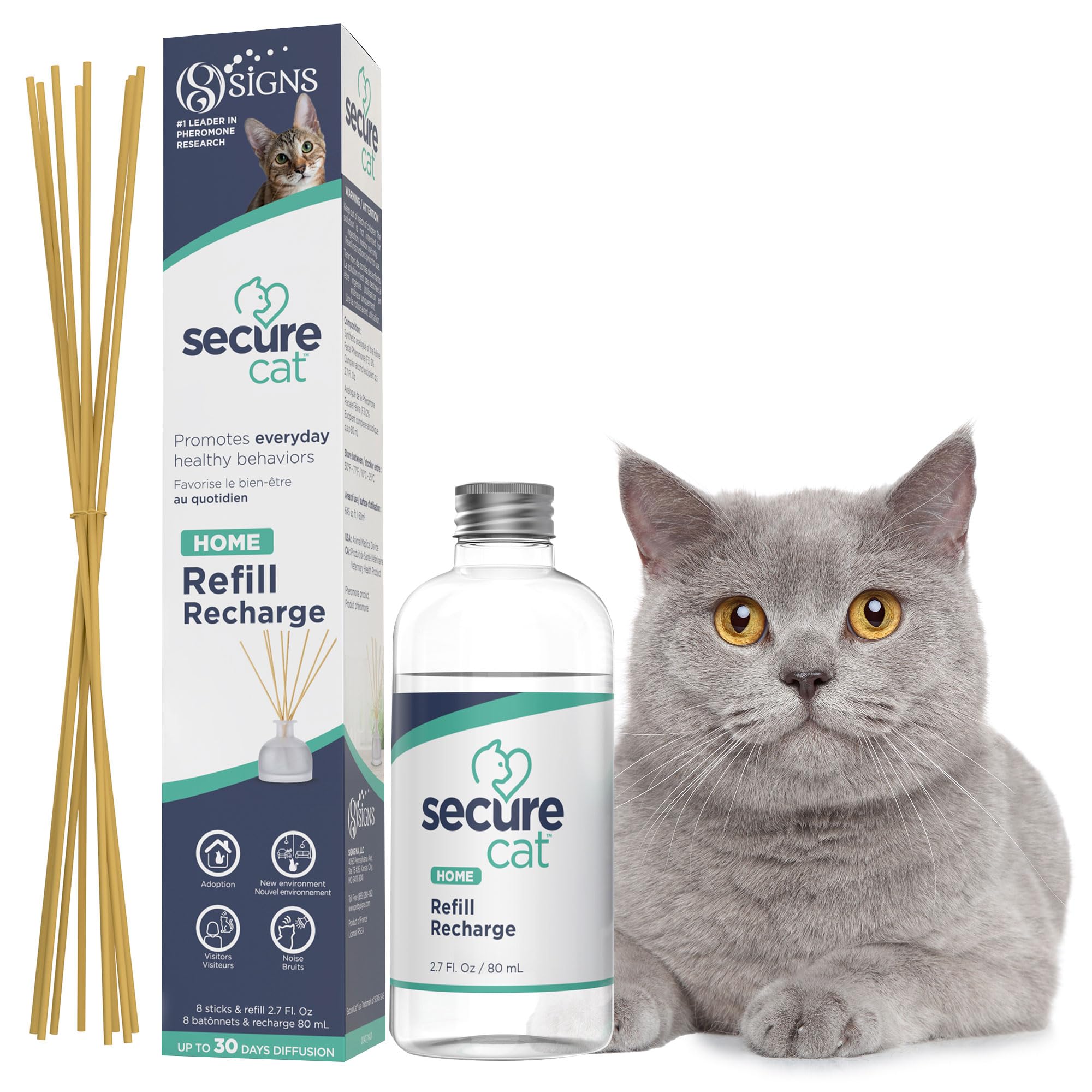 SIGNS SecureCat Pheromone Home Stick Diffuser Refill, Provides 30 More Days of Natural Support for an Environment of Calm and Well-Being, Helping Relieve Any Feeling of Anxiety and Stress