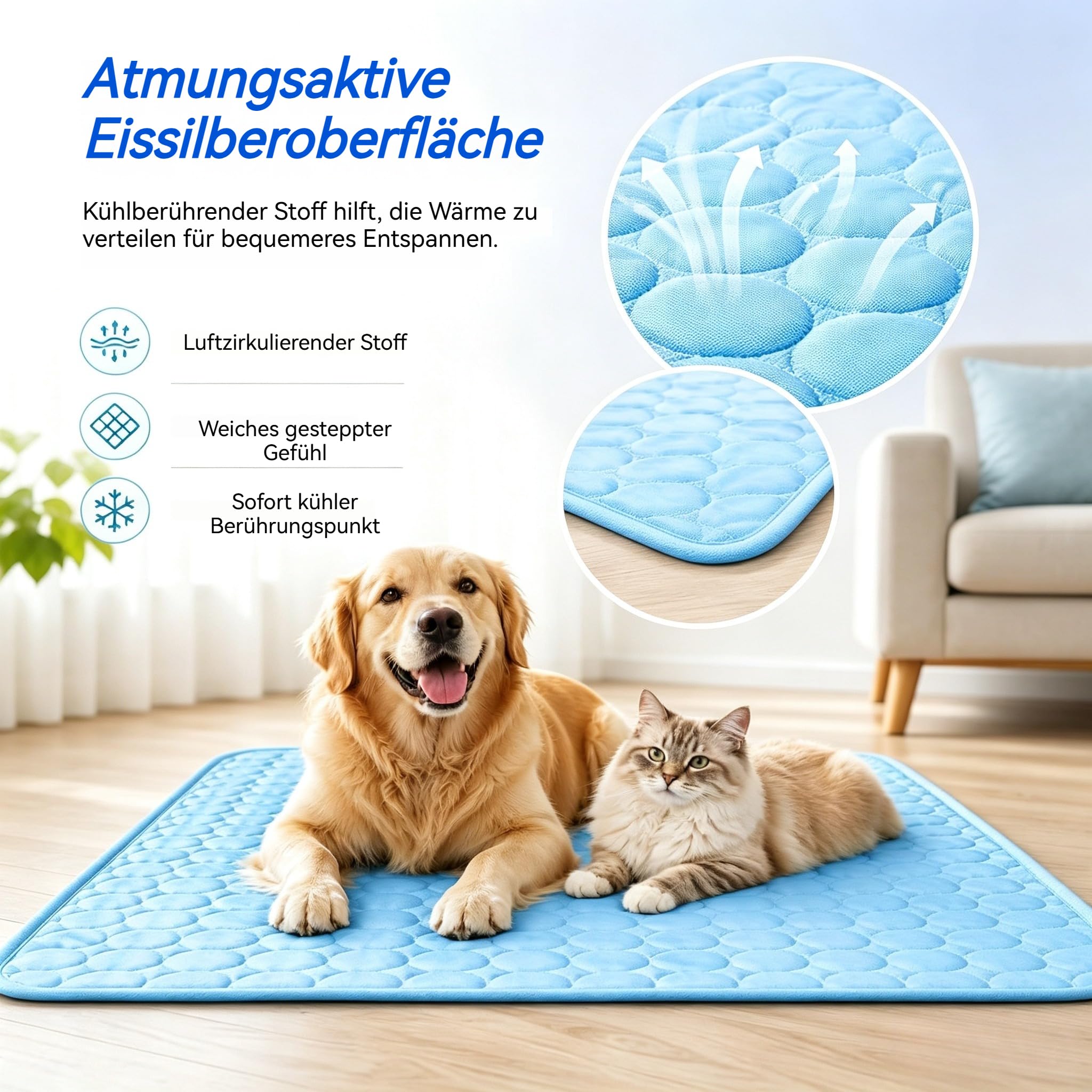 JXpxbao ChilKitur kühlmatte für Hunde und Katzen | Ice-Silk Continuous Cooling Mat (Coffee,L-70X55CM)