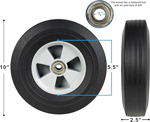 Miniatura 3 de Vergo Ruedas de goma maciza, paquete de 2 ruedas de repuesto resistentes y planas - Neumáticos de goma roscados, neumáticos de camión de mano de 10
