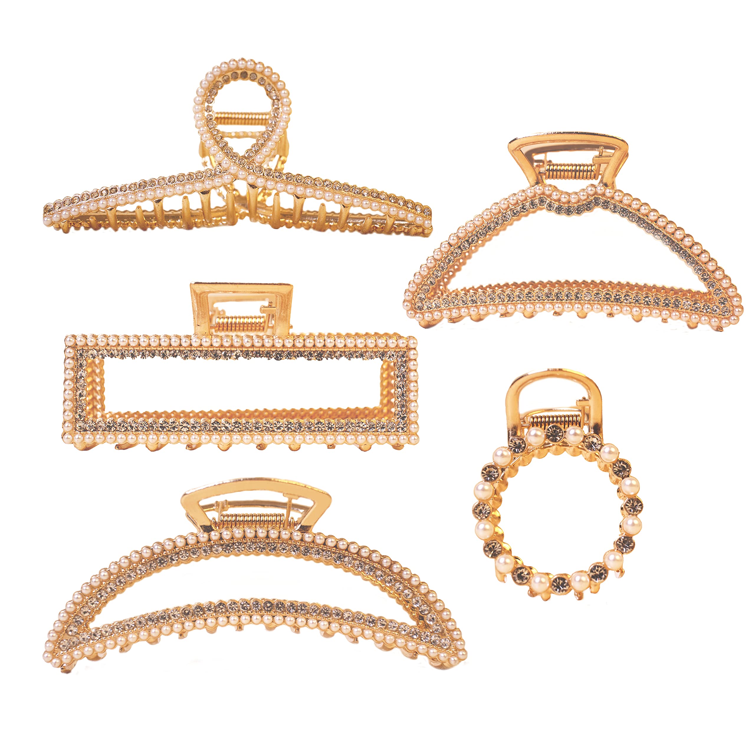 Goalroya 5 Pack Metal Hair Claw Clip with Pearl Strong Hold Hair Clips Big Hair Clip Barrettes for Thick Thin Hair Fashion Styling Hair Accessories Gift for Women Headwear for Party Wedding