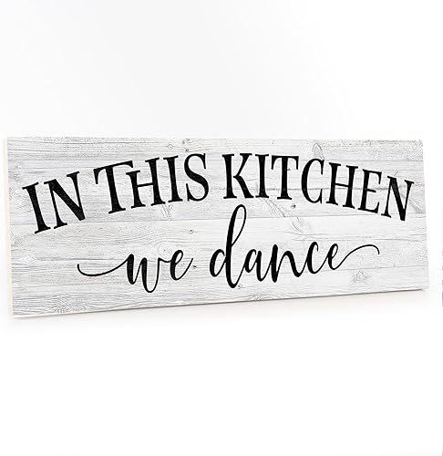 In this Kitchen, we dance Farmhouse Rustic Wall Art Kitchen Sign Home Decor Letrero de madera Regalo 6x18 B3-06180062019