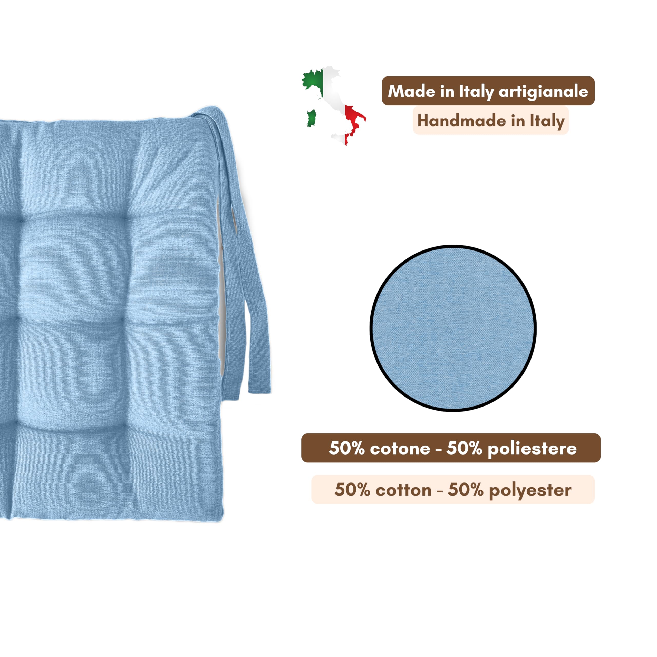 Lot De 4 Ou 6 Coussins De Chaise Cuisine 40x40x6 Cm - Rembourrage Mousse Et Fibre - Fabriqué En Italie - Housses Résistantes Avec Lacets