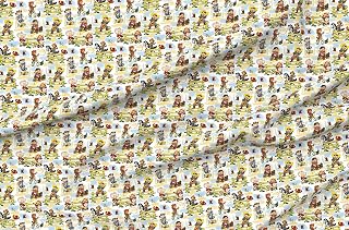Spoonflower Fabric - White Cowboy Cowgirl Horse Paris Vintage Puppies Western Printed on Petal Signature Cotton Fabric by The Yard - Sewing Quilting Apparel Crafts Decor