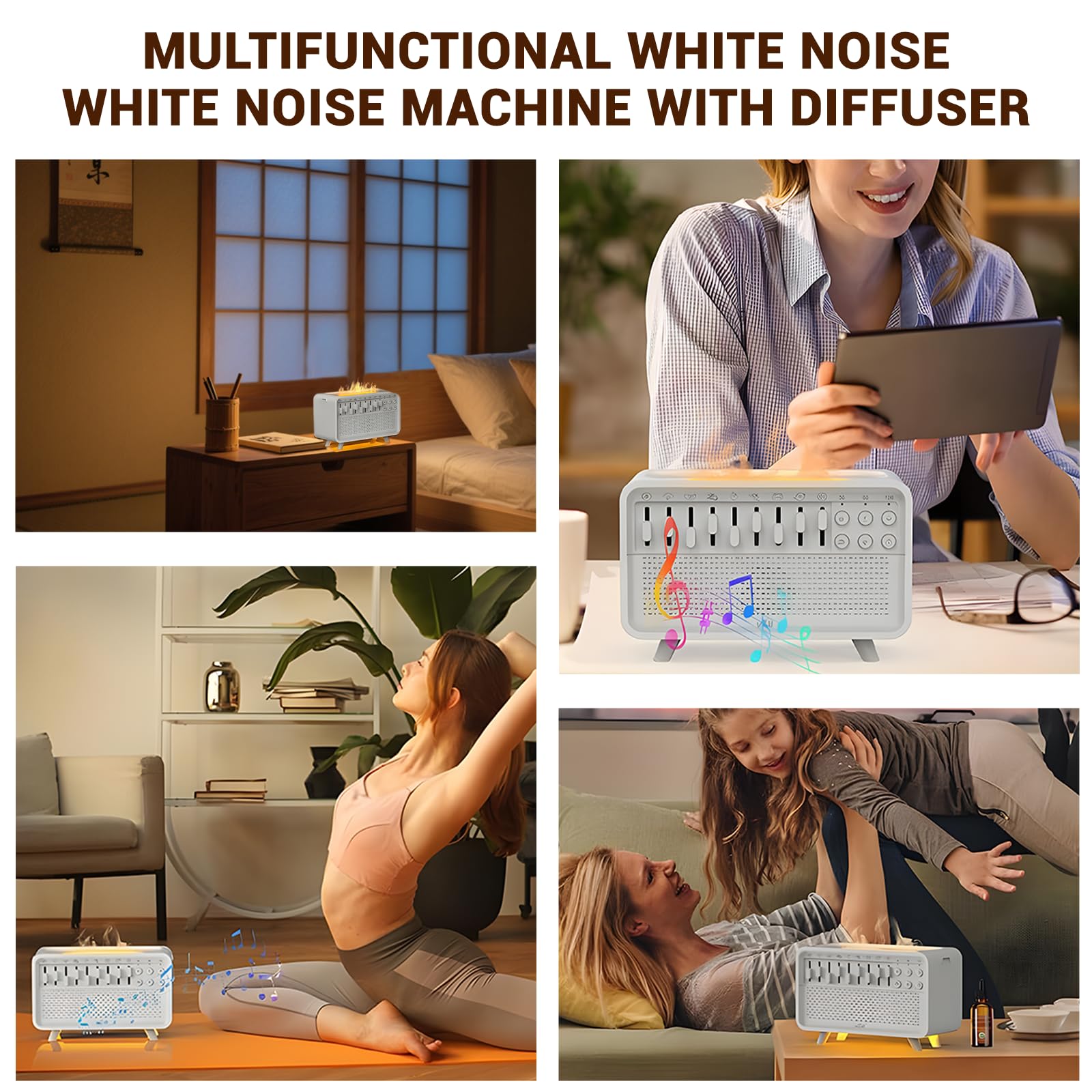 4 in 1 White Noise Machine, Bianco Rumore Umidificatore con 8 suoni naturali, Sleep Sound Box con altoparlante Bluetooth e 3 timer, diffusore di aromi per bambini, adulti, camera da letto