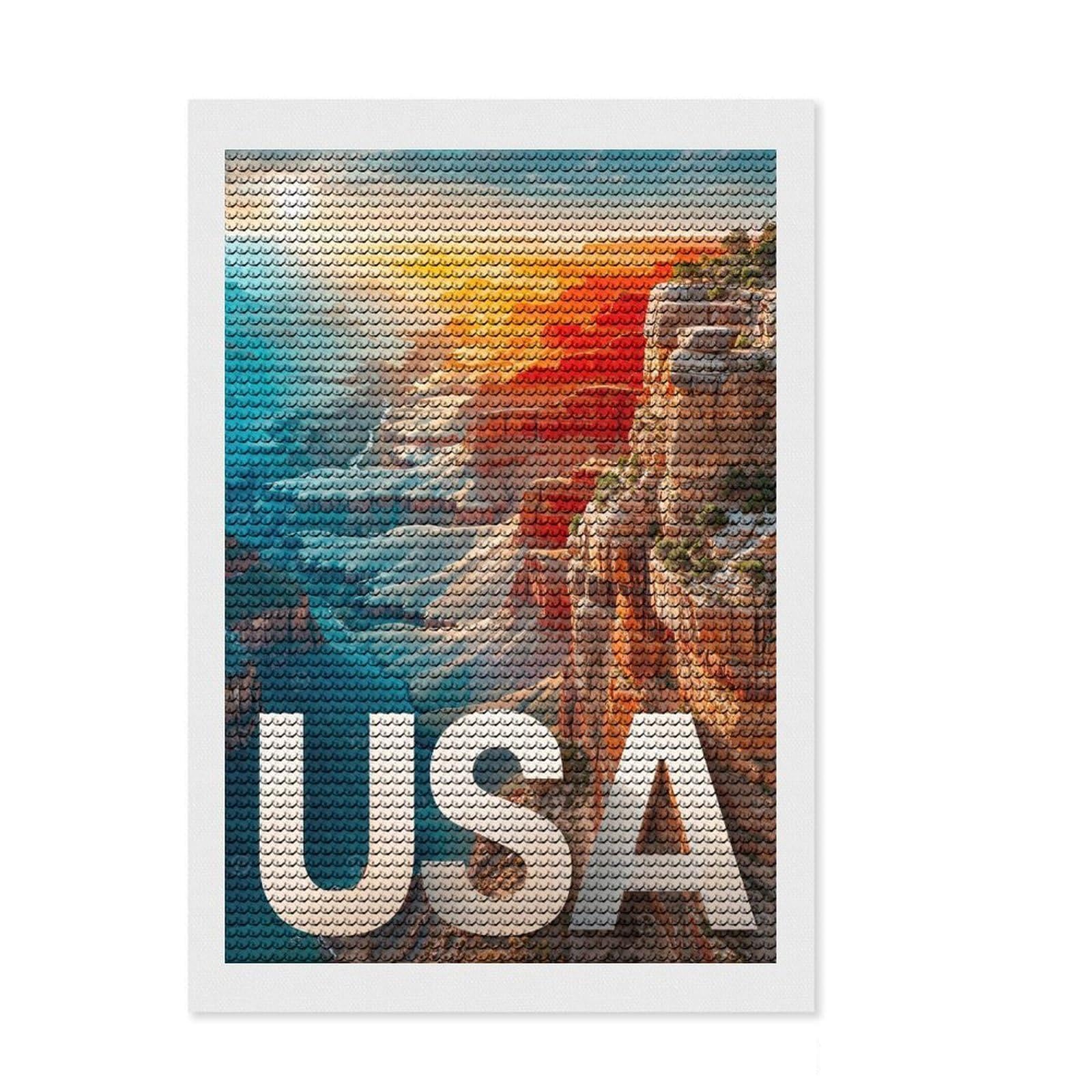 Junmoney Grand Canyon Sunset USA Diamond Art Canvas 8"x12", Neat Printed Canvas, Mindful Craft Activity, Cosy Home Accent, Festive Craft Gift