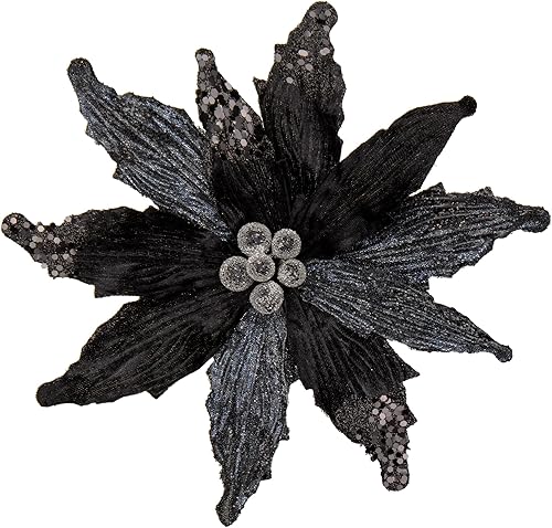 Juego de 4 flores de Pascua con purpurina de 12 pulgadas, flores artificiales con tallos para árbol de Navidad, fiestas de árbol de Navidad,