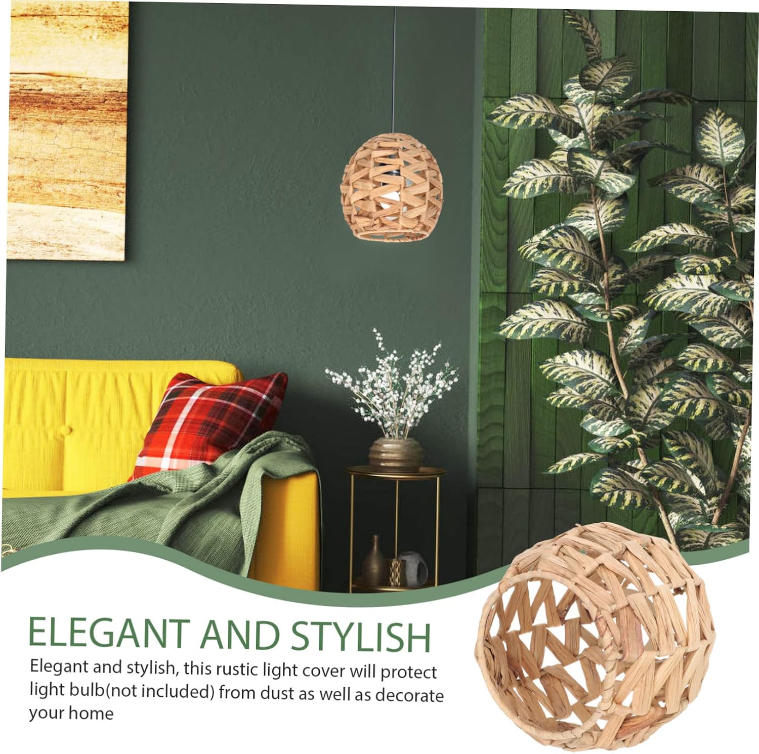 Woven Lamp Shade Rustic Handcrafted Ceiling Light Cover for Home Decor Creates Warm Atmosphere Durable for Living Room Dining Area Bedroom