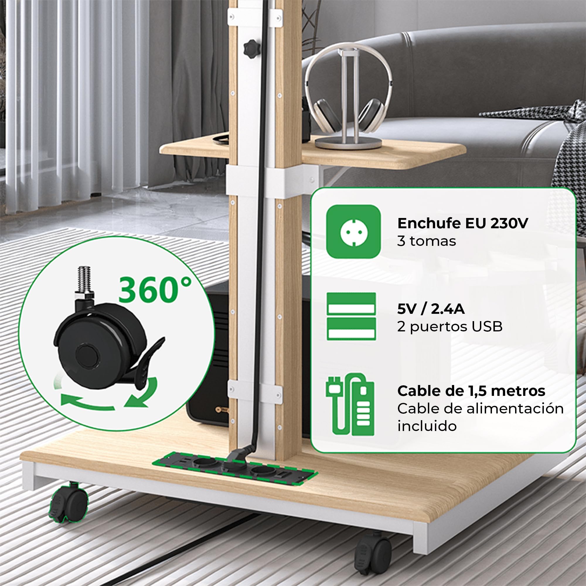 Elite Soporte de TV móvil y Regulable en Altura para 40-86 Pulgadas y máx. 60 kg, Soporte inclinable hasta máx. VESA 600x400, con estantes y Enchufe, Blanco, Manual