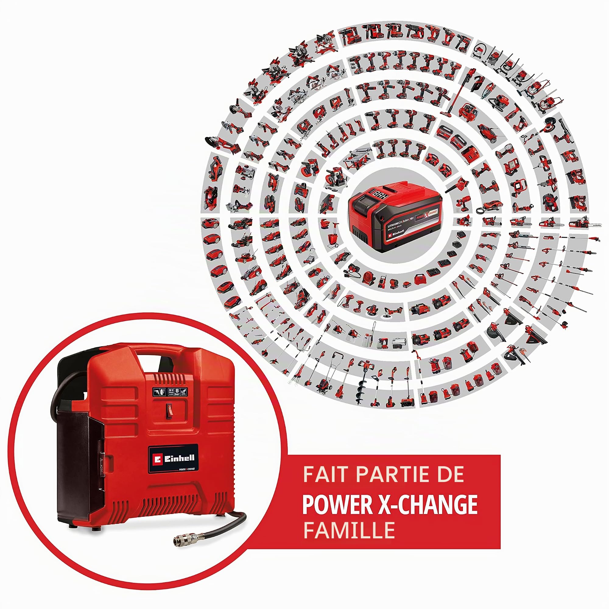 Einhell Compresseur à air portatif sans fil TE-AC 36/8 Li OF Set-Solo