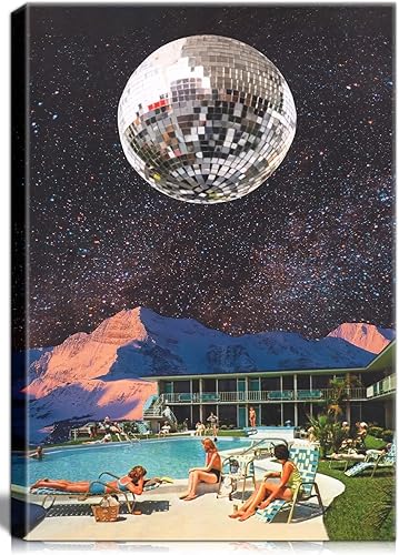 Lienzo de discoteca enmarcado, arte de pared, decoración de bola de discoteca, pósteres funky de moda, arte de cóctel, estético, decoración de pared