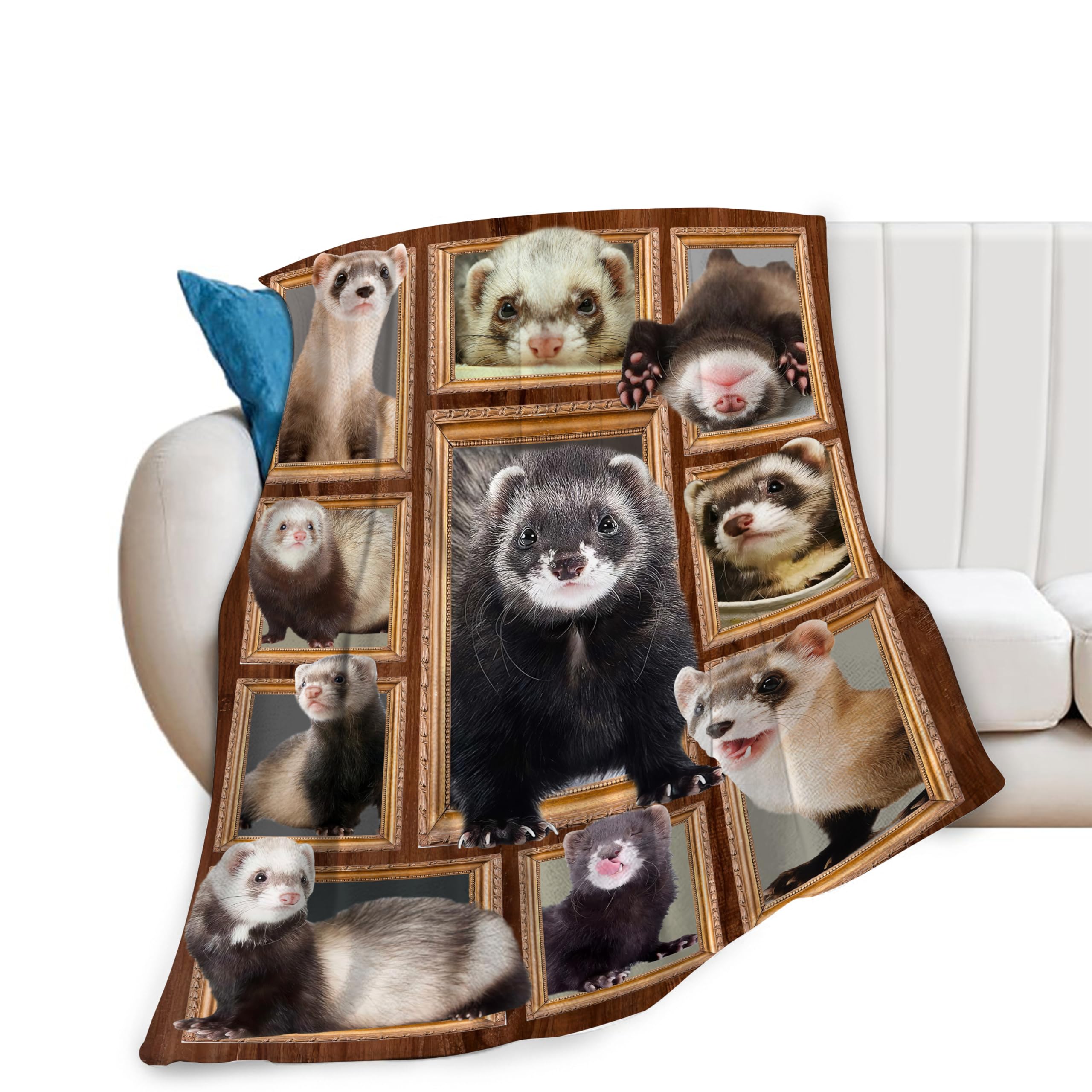 yowecso Cute Ferret Blanket Super Soft Cozy Ferret Animal Throw Blanket for Kids Girls Boys Women Teens Adults Lightweight Flannel Fleece Fuzzy Bedding Blankets Gifts for Sofa Couch 50"x40"