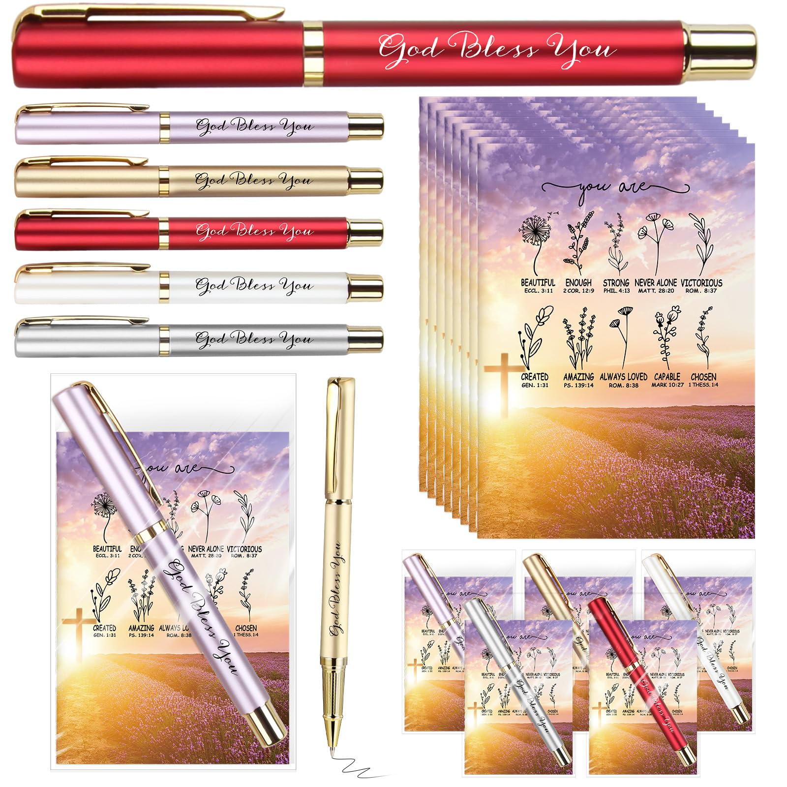 40 Pcs/20 Sets Christian Gifts for Women - 20 Mini Bible Verse Notebooks 20 God Bless You Pens, Inspirational Christian Notebook Religious Ballpoint