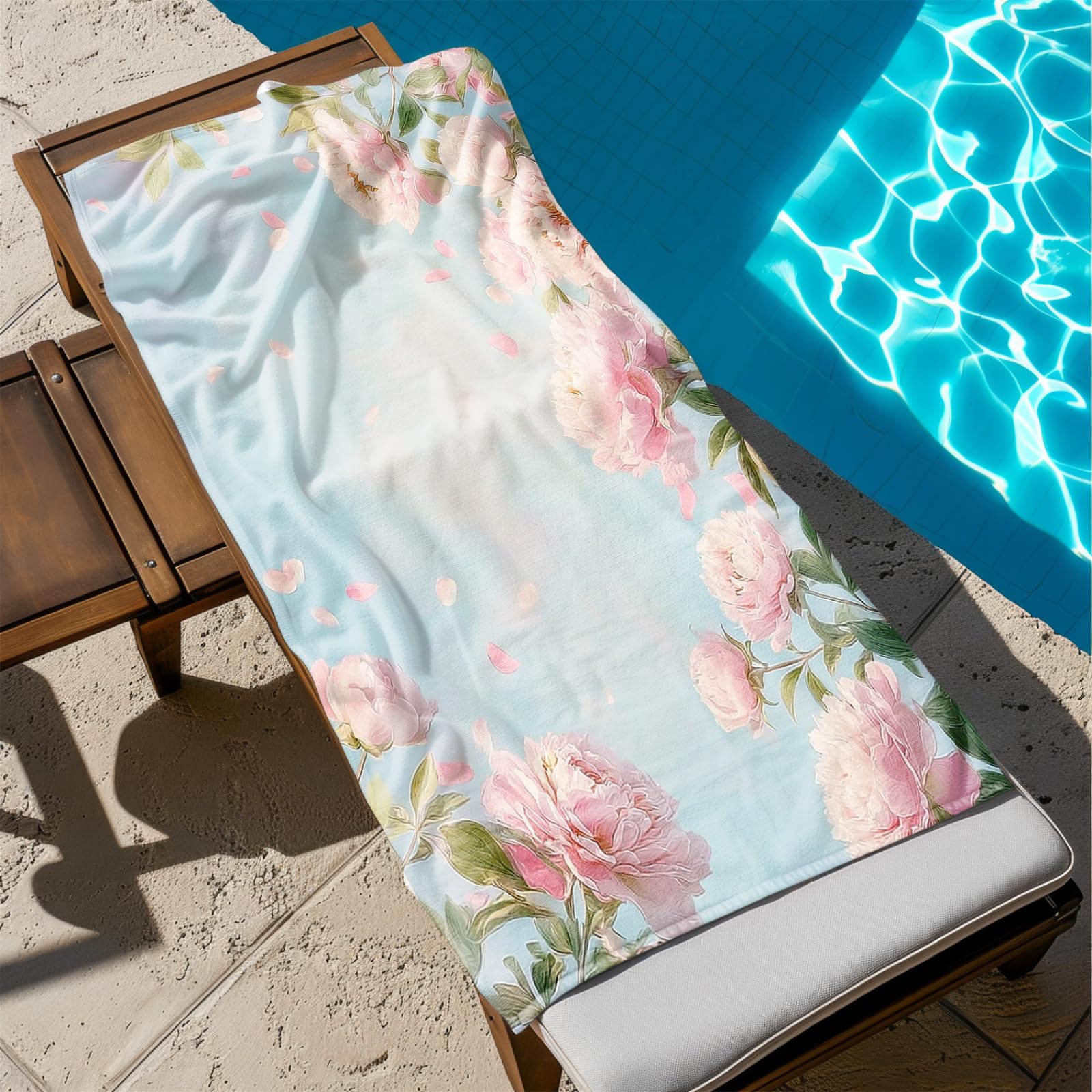 Générique Serviette de Plage XXL Fleurs Roses Bleues | Grande Taille Serviette de Plage et Douche Avec Elastique Microfibre Absorbante et Légère Sport Séchage Rapide
