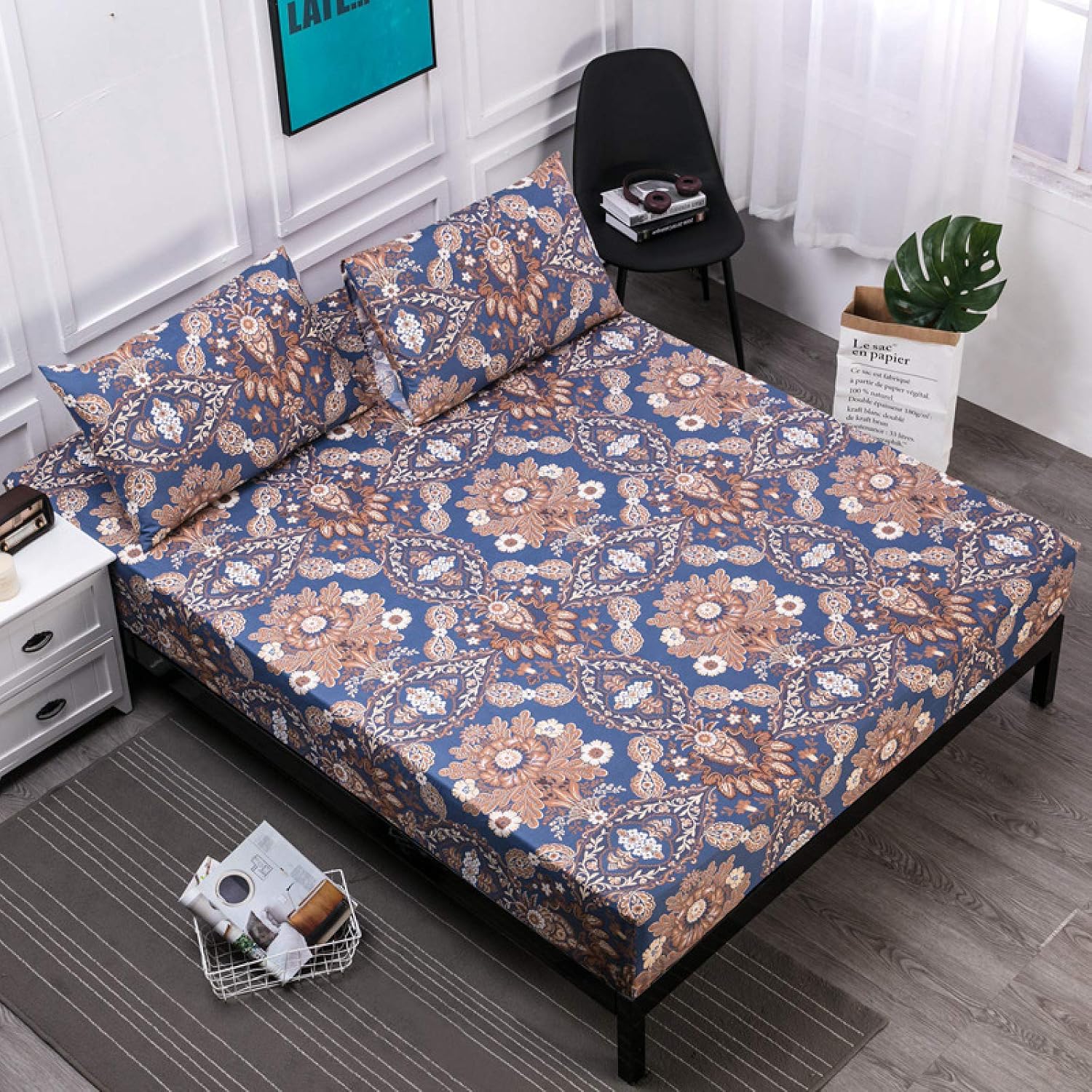 FCLDESHOP Hotel Bedding Sheets,Children's Room Cartoon Printing Waterproof Bed Sheets, Elder Kids Every Urine Mattress Topper Bed Cover,White,91X190cm+30cm