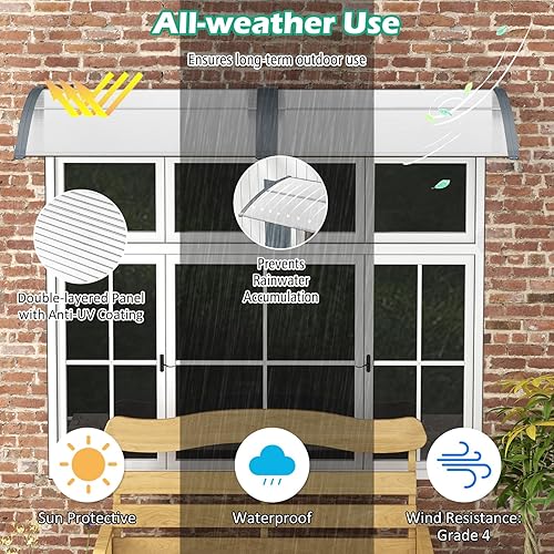 Miniatura 4 de Tangkula Paquete de 2 toldos para ventana de 40 x 48 pulgadas, toldo moderno de policarbonato para puerta superior con hoja hueca para protección
