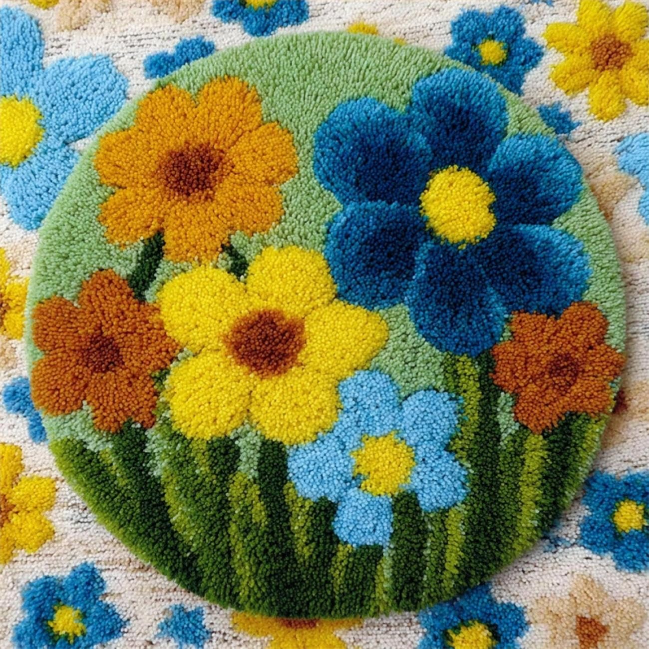 Kitquiver Latch Hook Carpet Kits Cartoon Flowers 80x80cm