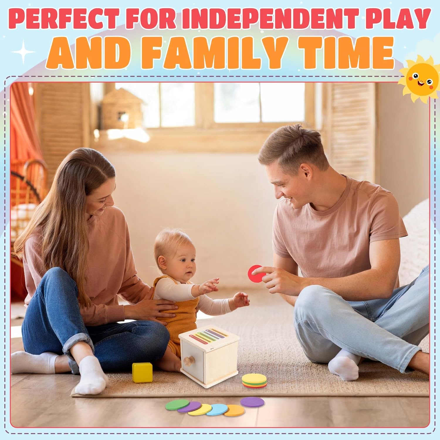YAANI Montessori Coin Box Toy for Toddlers – Wooden Shape Sorting & Color Matching Learning Toy – Fine Motor Skills image 5