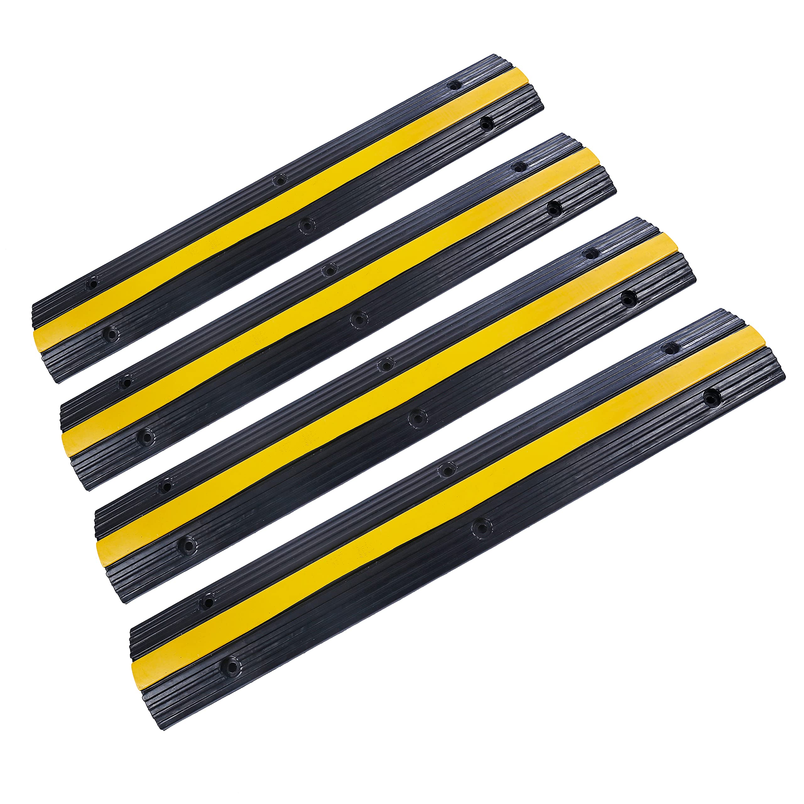 Rubber Cable Ramp Cord Cover Cable Protector Ramps Wire Hose Protective 1 Channel 22000Lbs Load Capacity Traffic Speed Bump for Asphalt Concrete Gravel Driveway Indoor Outdoor, 4 Pack
